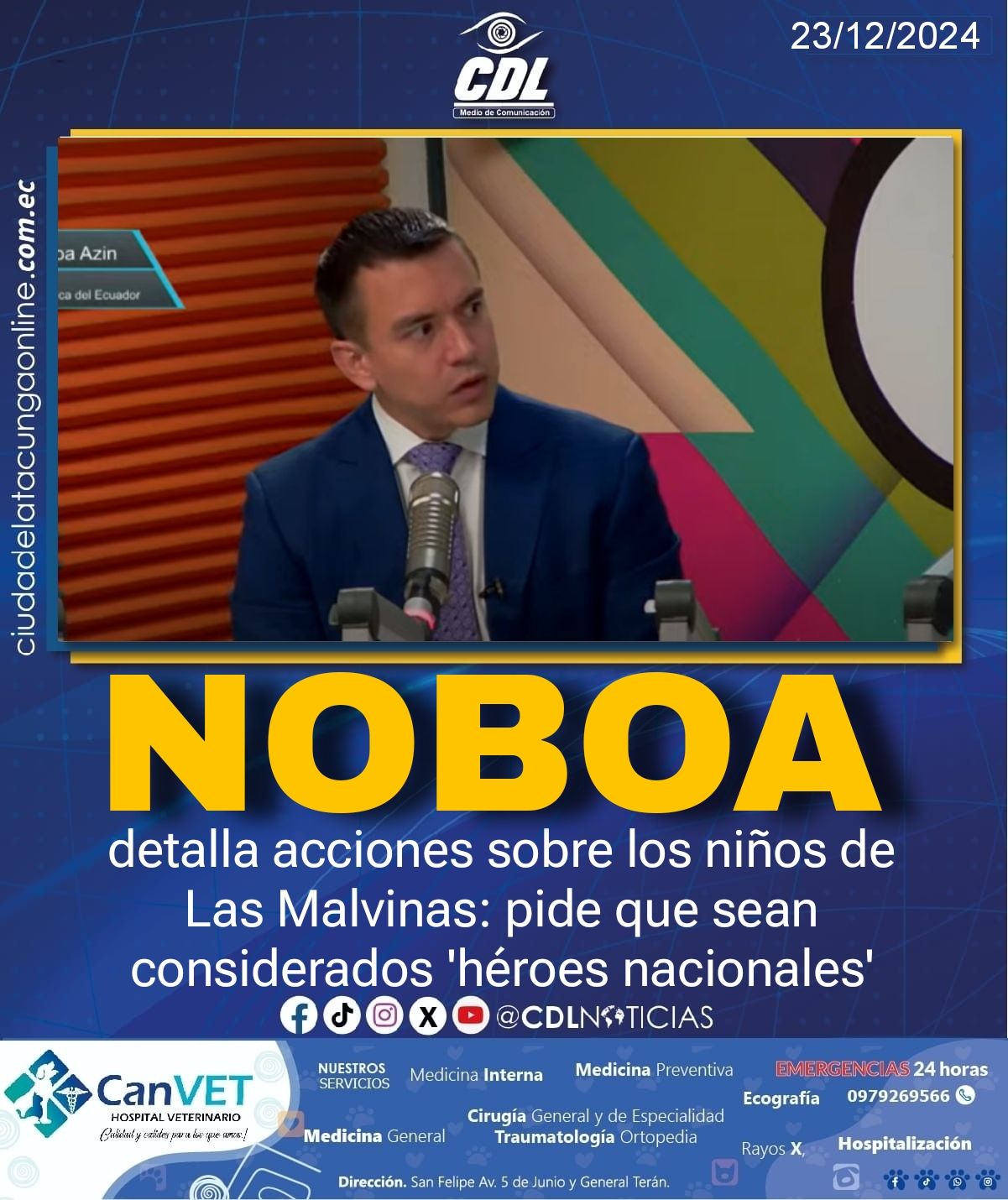 Daniel Noboa detalla acciones sobre los niños de Las Malvinas: pide que sean considerados ‘héroes nacionales’