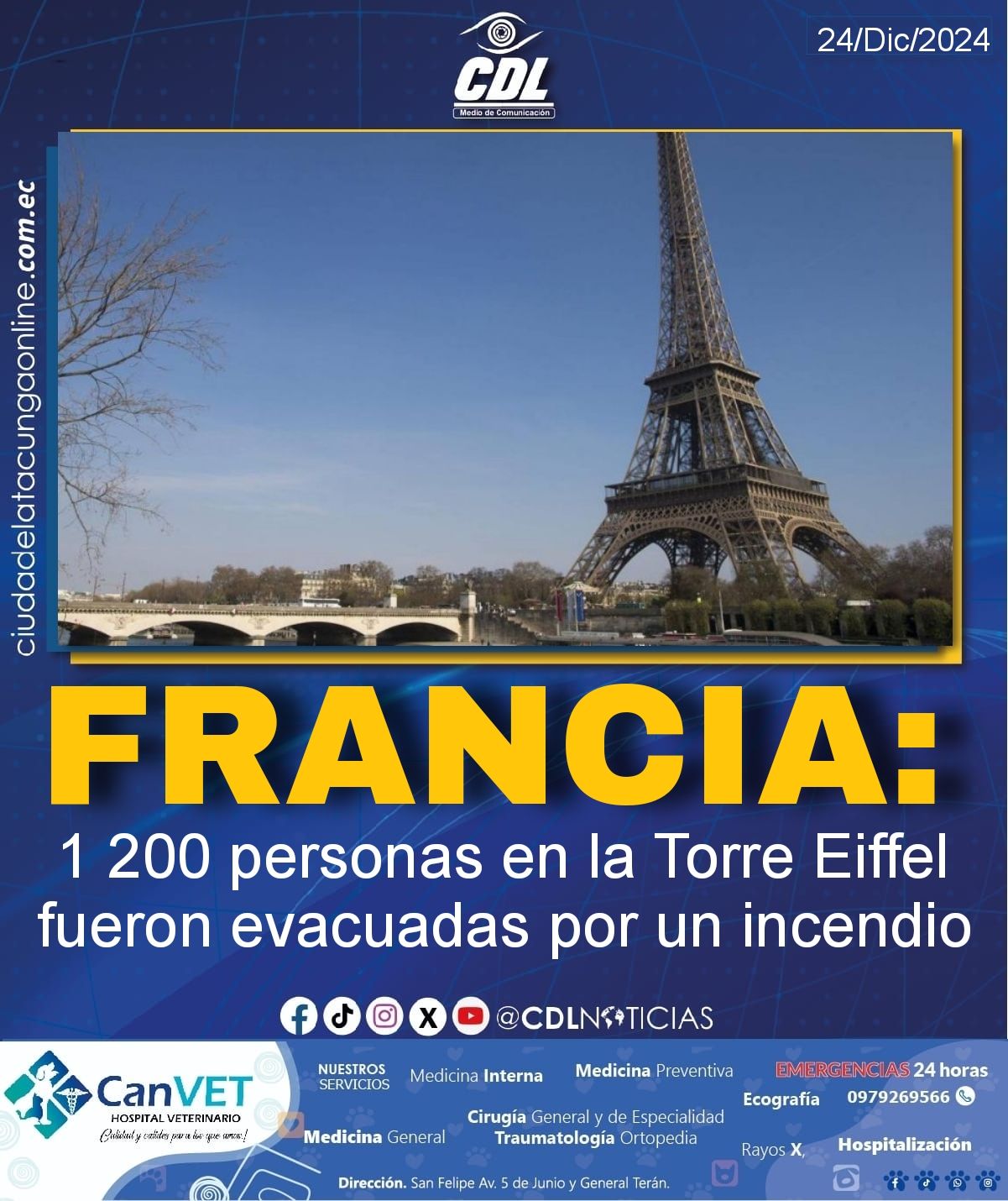 Francia: 1 200 personas en la Torre Eiffel fueron evacuadas por un incendio