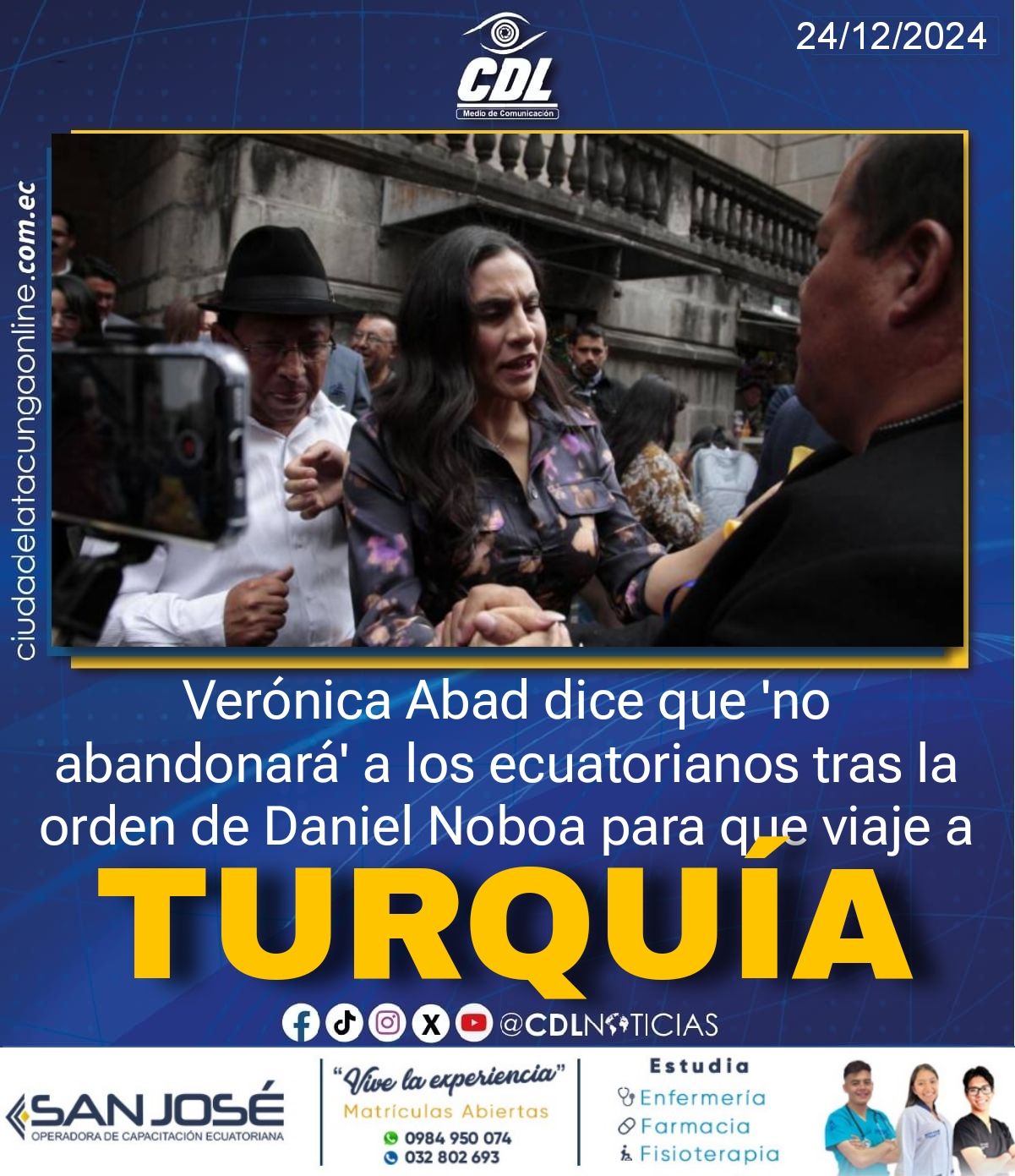 Verónica Abad dice que ‘no abandonará’ a los ecuatorianos tras la orden de Daniel Noboa para que viaje a Turquía