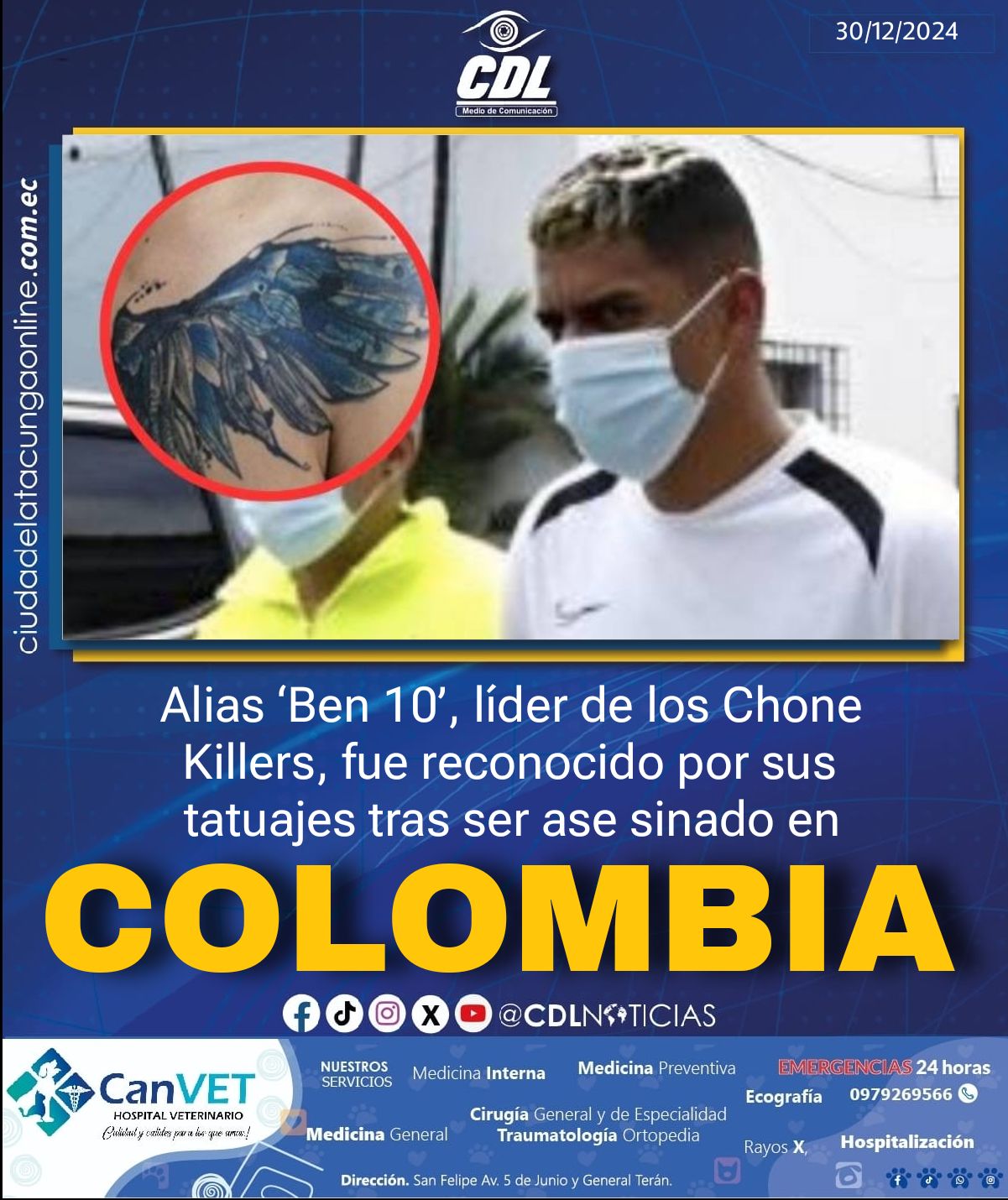 Alias ‘Ben 10’, líder de los Chone Killers, fue reconocido por sus tatuajes tras ser ase sinado en Colombia