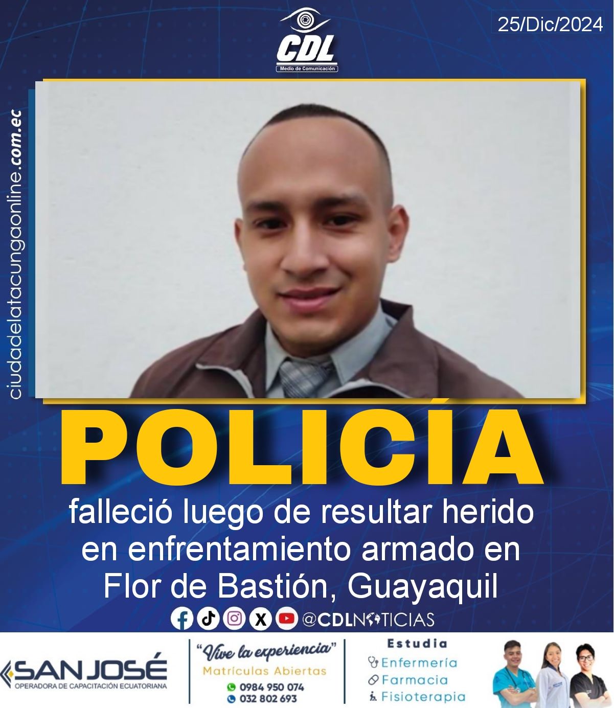 Un policía falleció luego de resultar herido en enfrentamiento armado en Flor de Bastión, Guayaquil