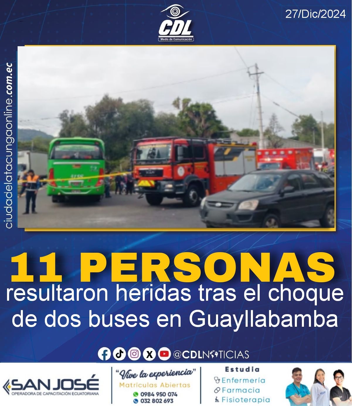 11 personas resultaron heridas tras el choque de dos buses en Guayllabamba