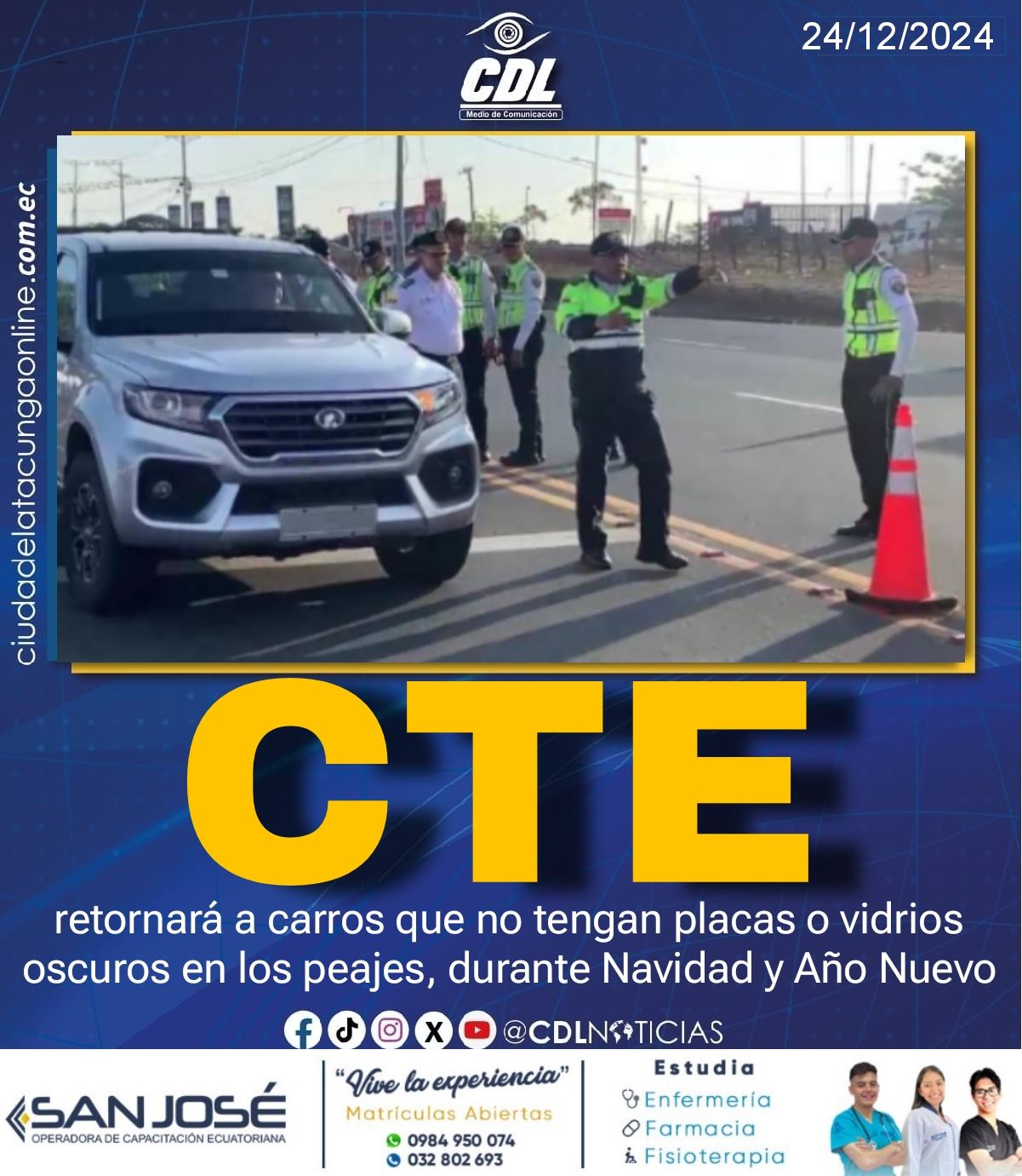 La CTE retornará a carros que no tengan placas o vidrios oscuros en los peajes, durante Navidad y Año Nuevo