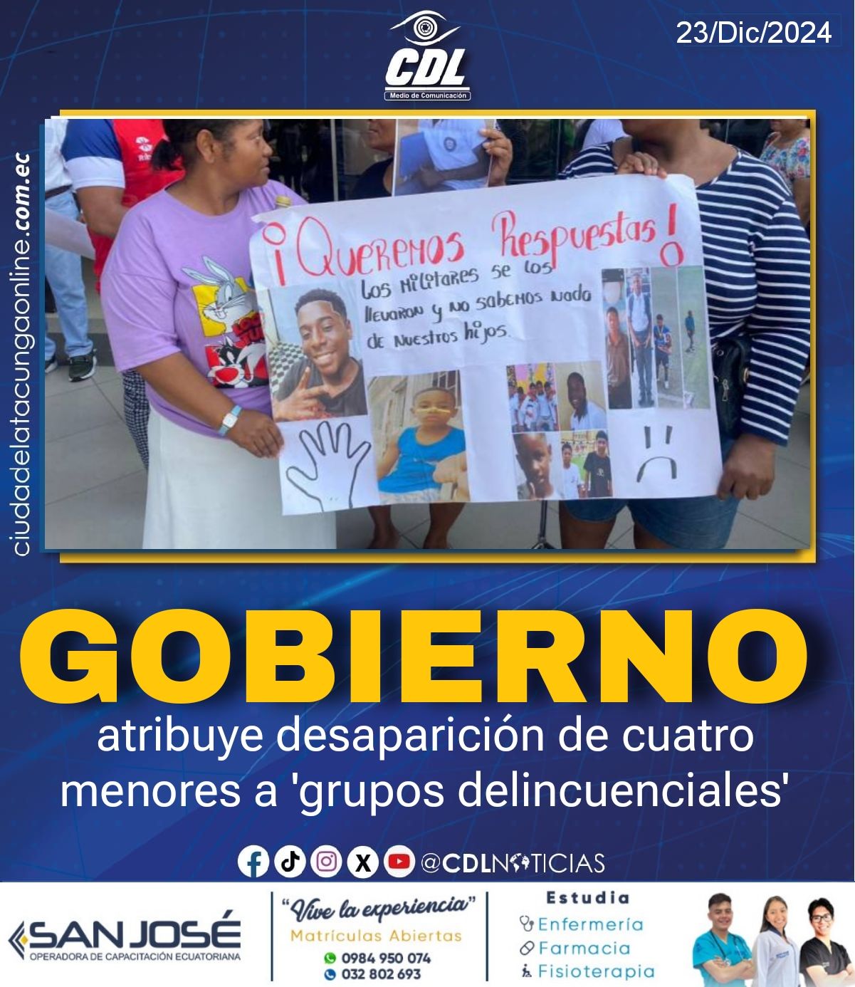 Cuatro menores desaparecidos en Guayaquil: Gobierno atribuye responsabilidad a ‘grupos delincuenciales’