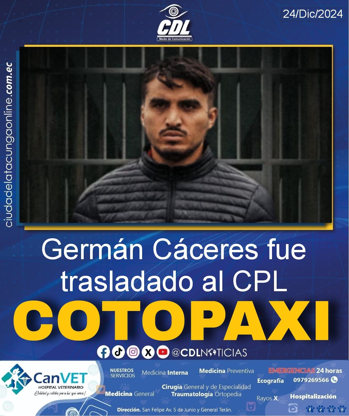 Germán Cáceres fue trasladado al CPL Cotopaxi