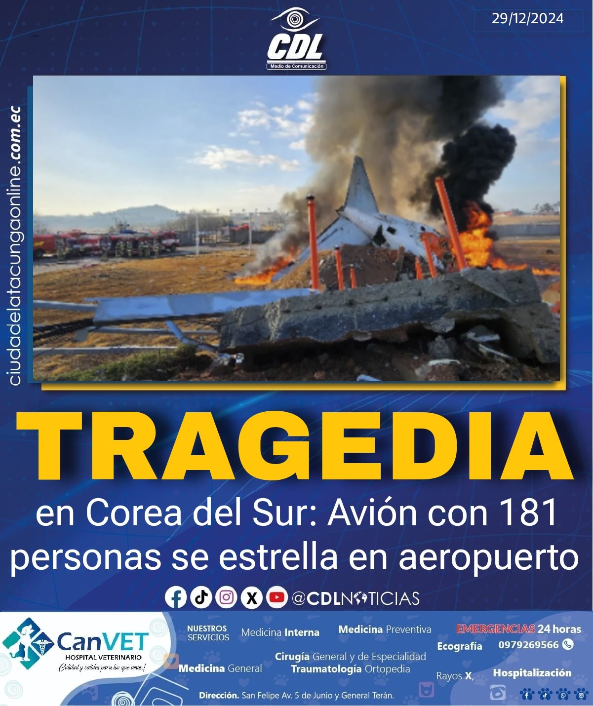 Tragedia en Corea del Sur: Avión con 181 personas se estrella en aeropuerto