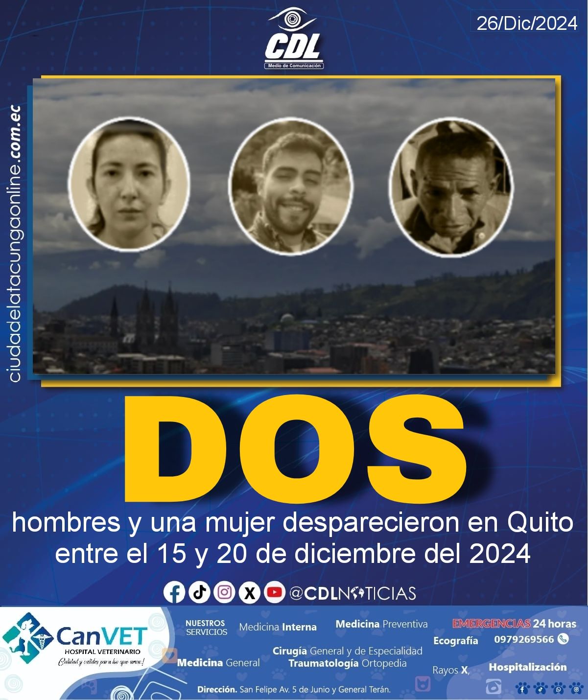Dos hombres y una mujer desparecieron en Quito entre el 15 y 20 de diciembre del 2024