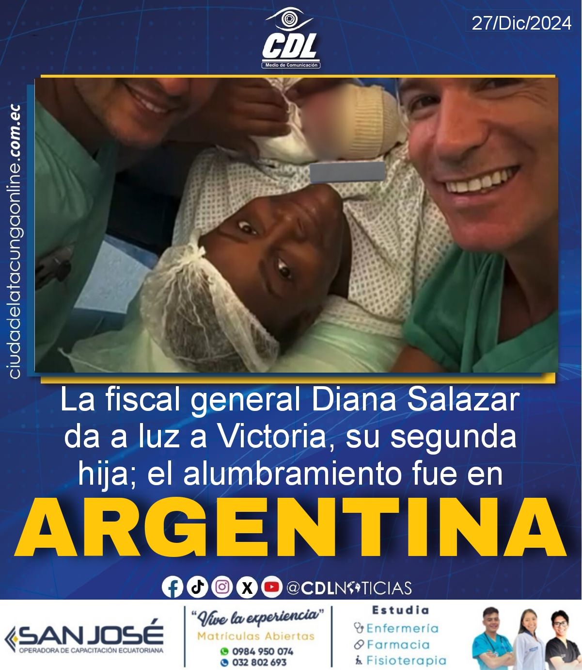 La fiscal general Diana Salazar da a luz a Victoria, su segunda hija; el alumbramiento fue en Argentina