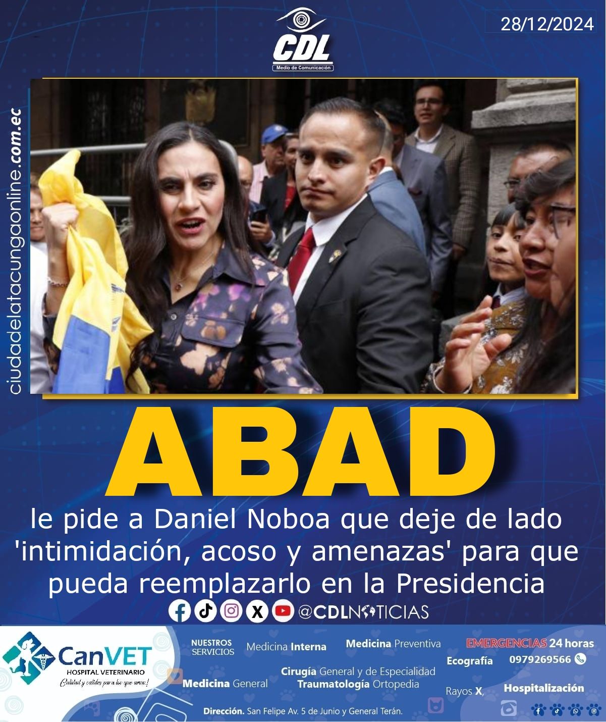 Verónica Abad le pide a Daniel Noboa que deje de lado ‘intimidación, acoso y amenazas’ para que pueda reemplazarlo en la Presidencia