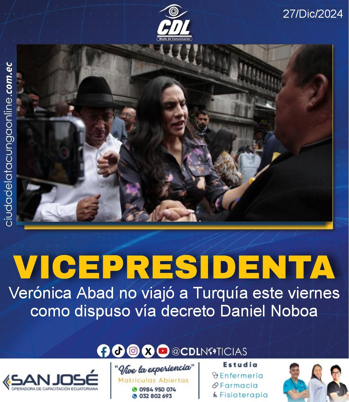 La vicepresidenta Verónica Abad no viajó a Turquía este viernes como dispuso vía decreto de Noboa