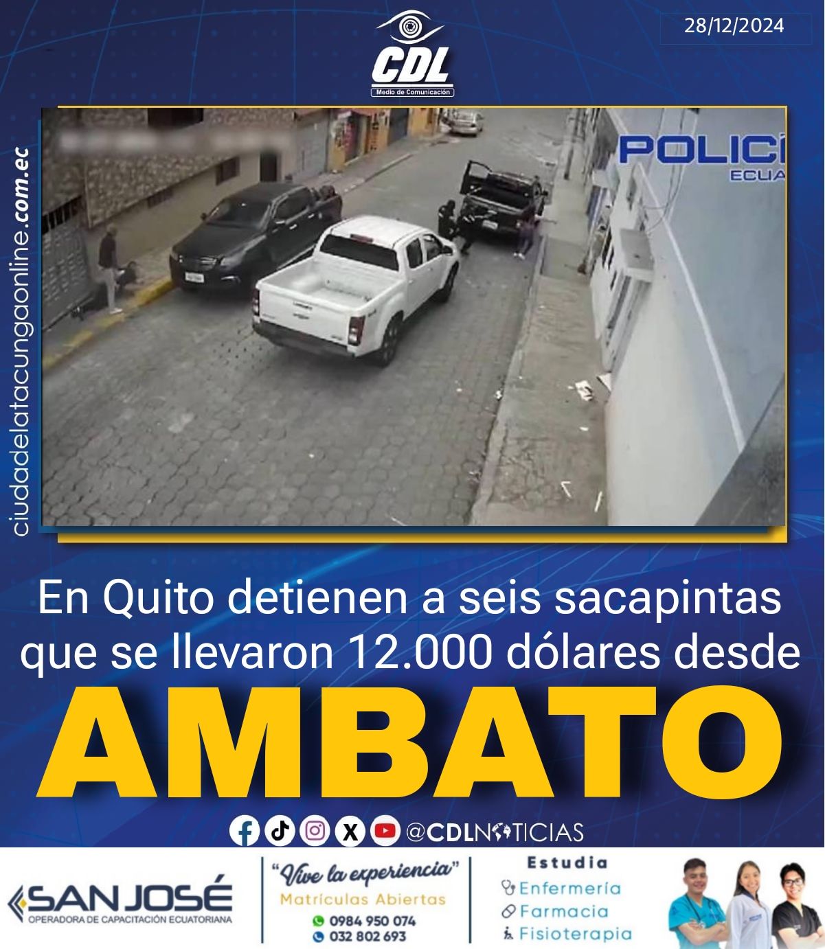 En Quito detienen a seis sacapintas que se llevaron 12.000 dólares desde Ambato