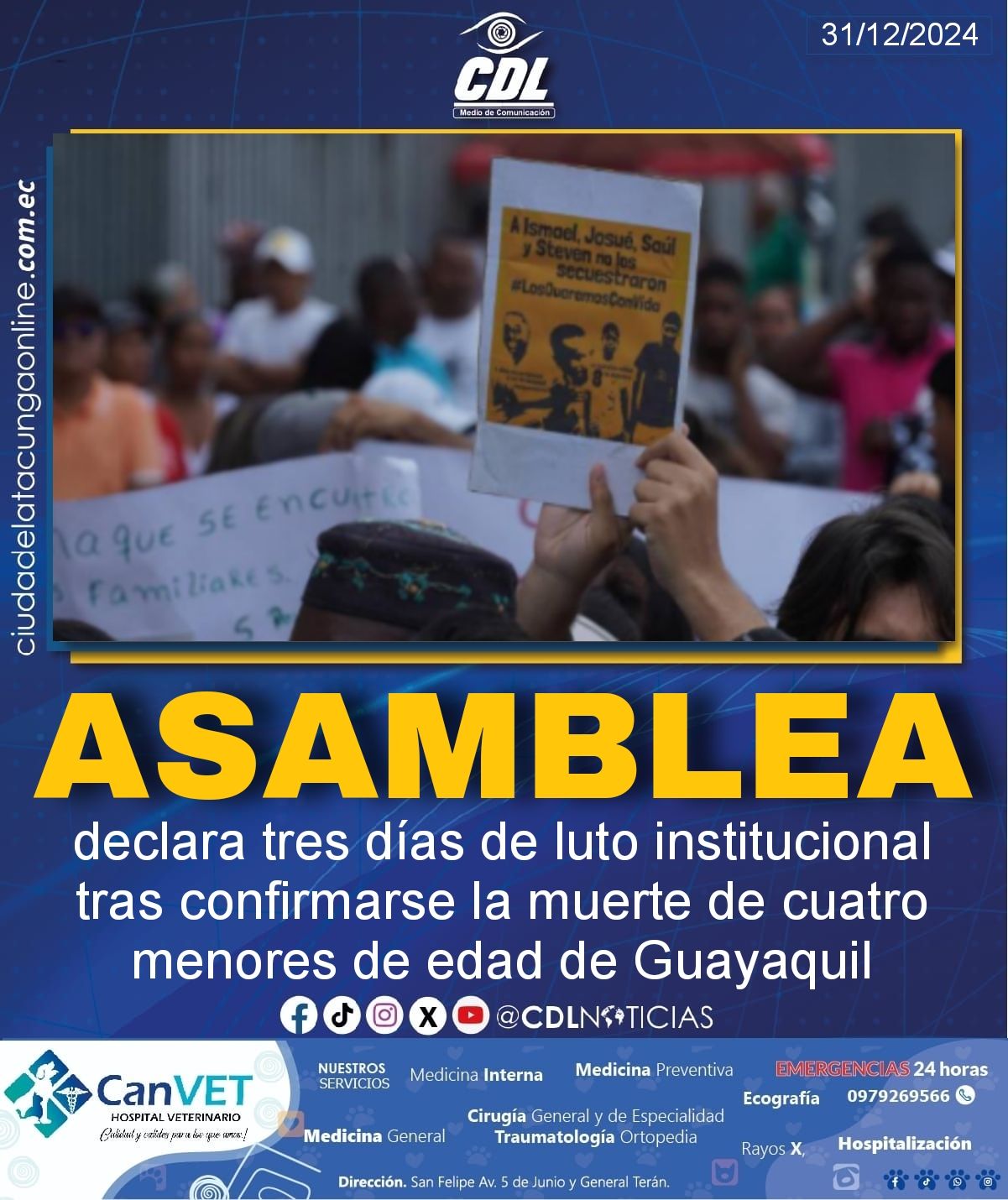 La Asamblea declara tres días de luto institucional tras confirmarse la muerte de cuatro menores de edad de Guayaquil