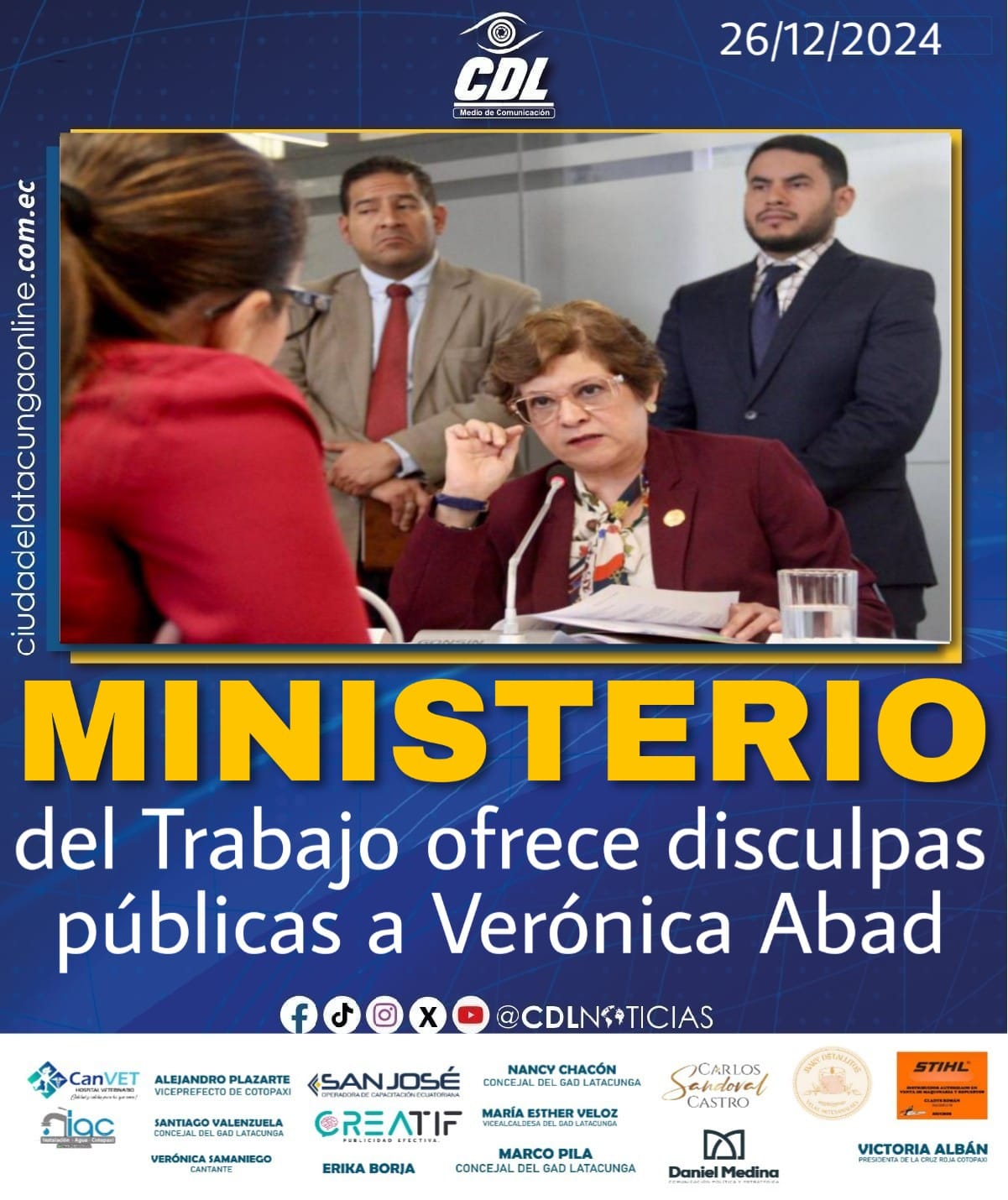 Ministerio del Trabajo ofrece disculpas públicas a Verónica Abad