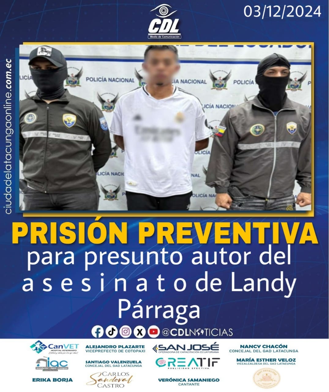 Prisión preventiva para presunto autor del a s e s i n a t o de Landy Párraga