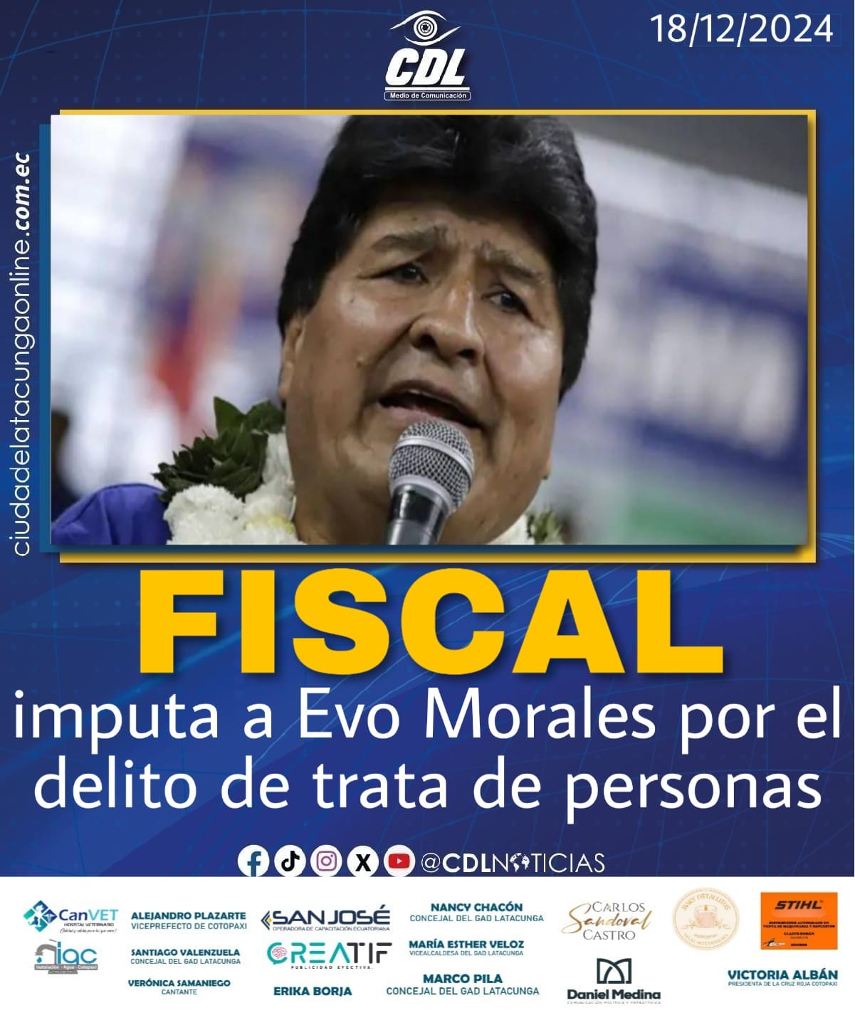 Fiscal en Bolivia imputa a Evo Morales por el delito de trata de personas y confirma la orden de detención en su contra