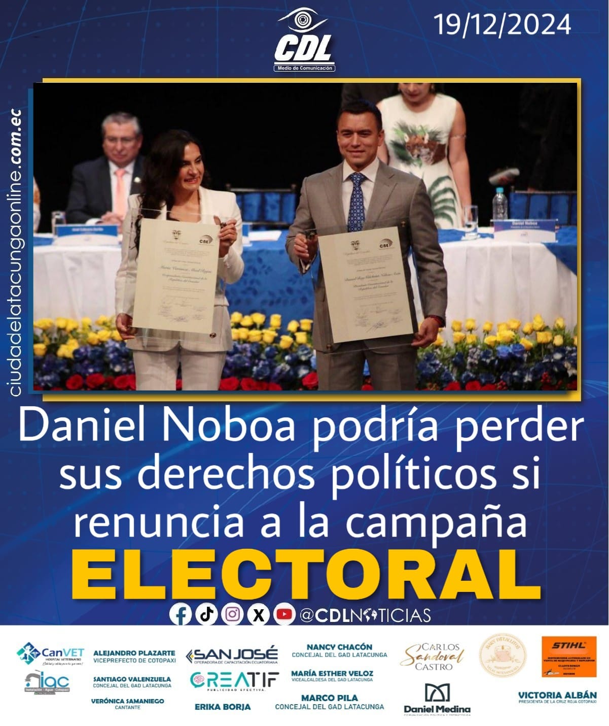 Daniel Noboa podría perder sus derechos políticos si renuncia a la campaña electoral