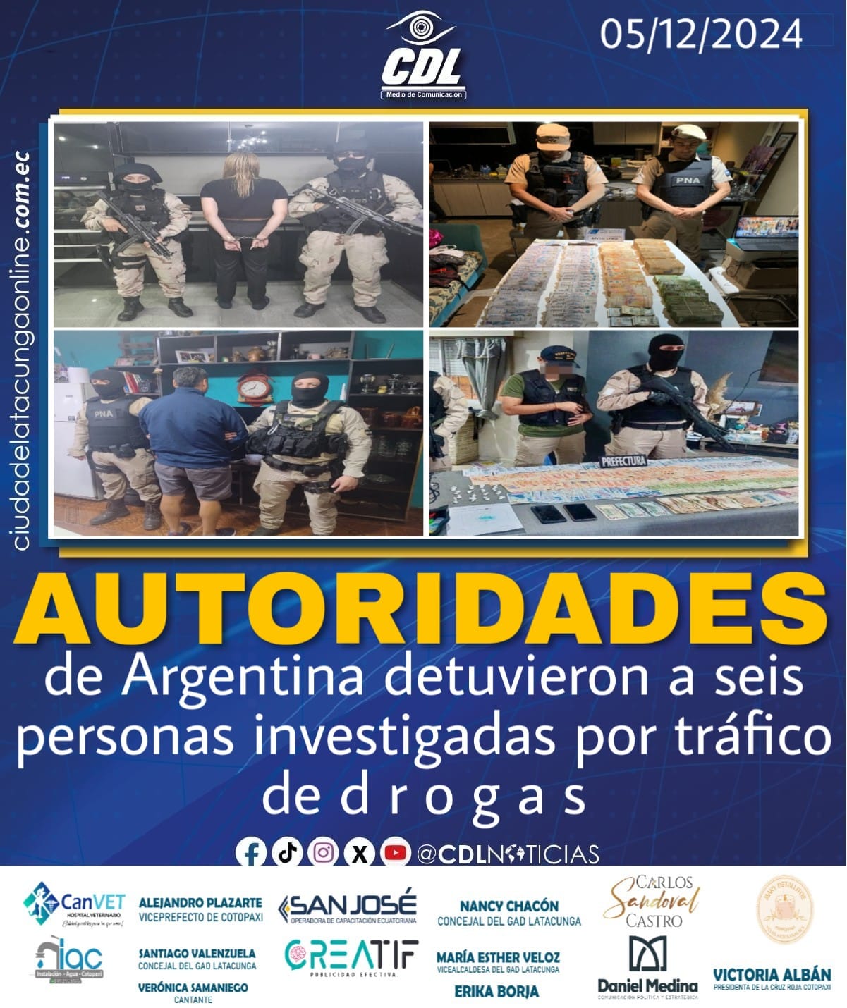 Autoridades de Argentina detuvieron a seis personas investigadas por tráfico de d r o g a s