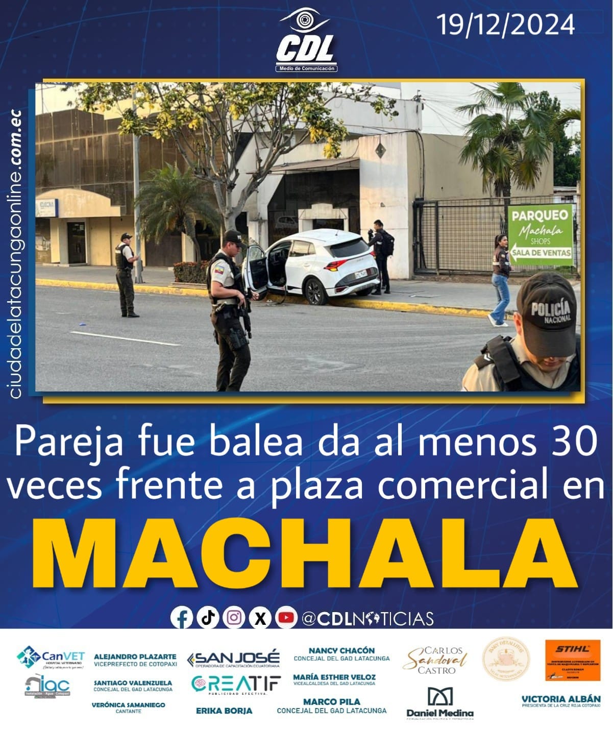Pareja fue baleada al menos 30 veces frente a una plaza comercial en Machala