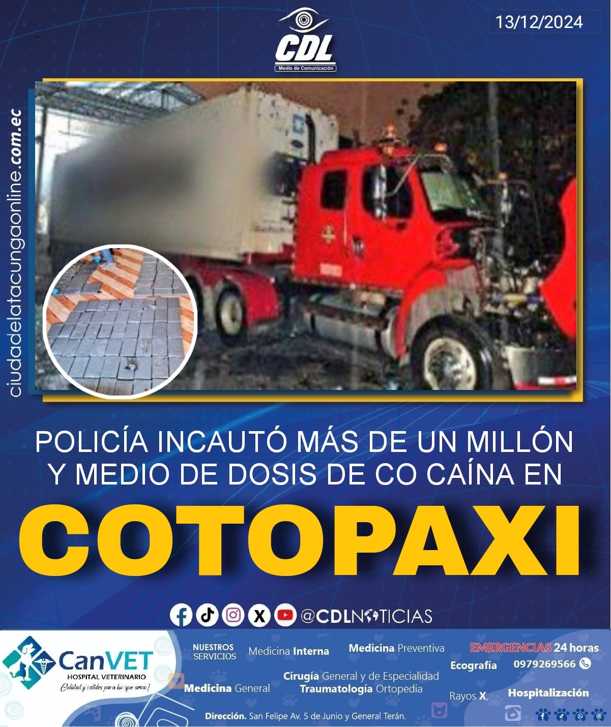 POLICÍA INCAUTÓ MÁS DE UN MILLÓN Y MEDIO DE DOSIS DE CO CAÍNA EN COTOPAXI