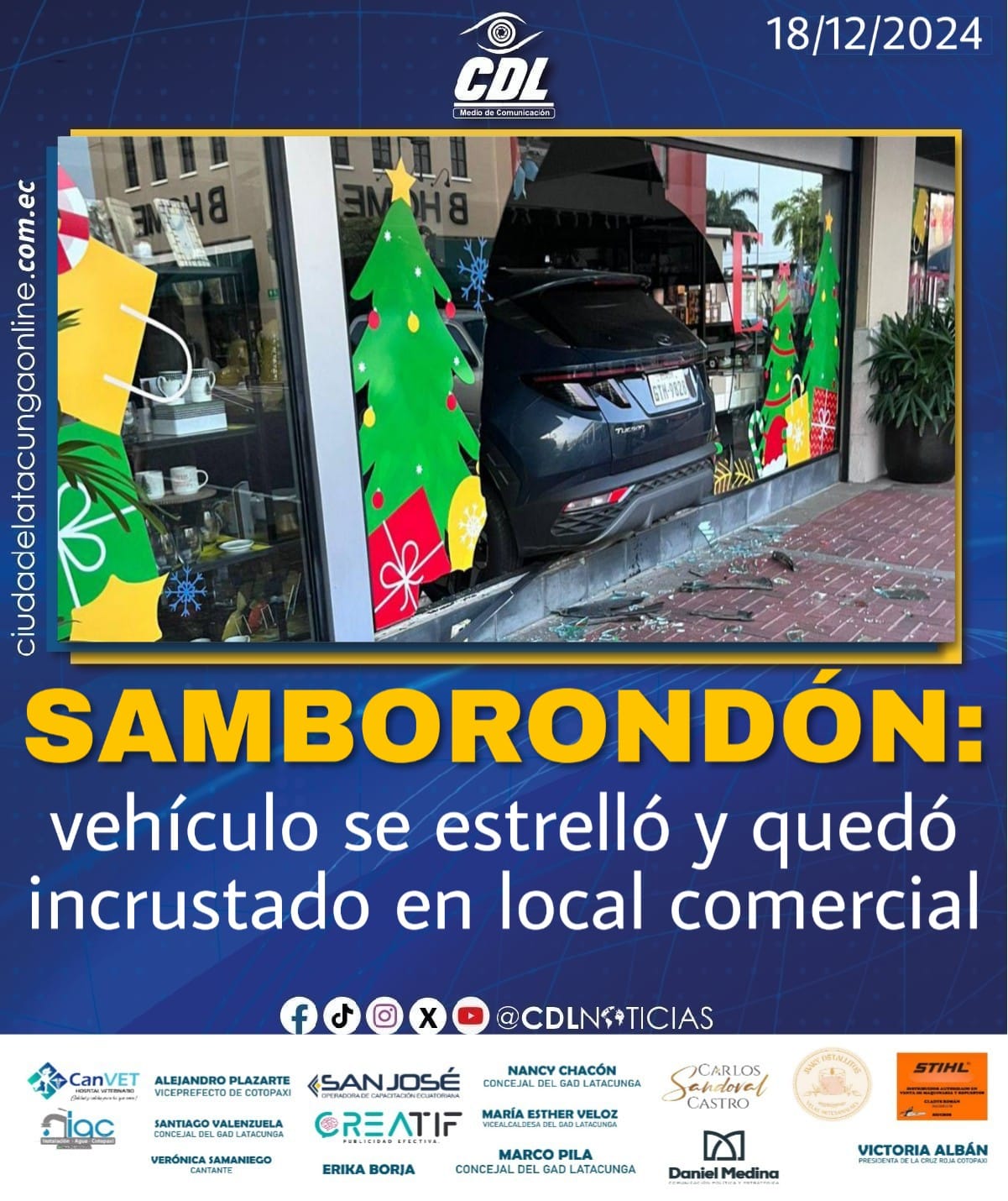 Samborondón: un vehículo se estrelló y quedó incrustado en un local comercial