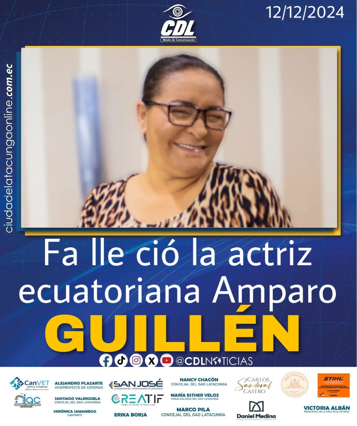 Fa lle ció la actriz ecuatoriana Amparo Guillén