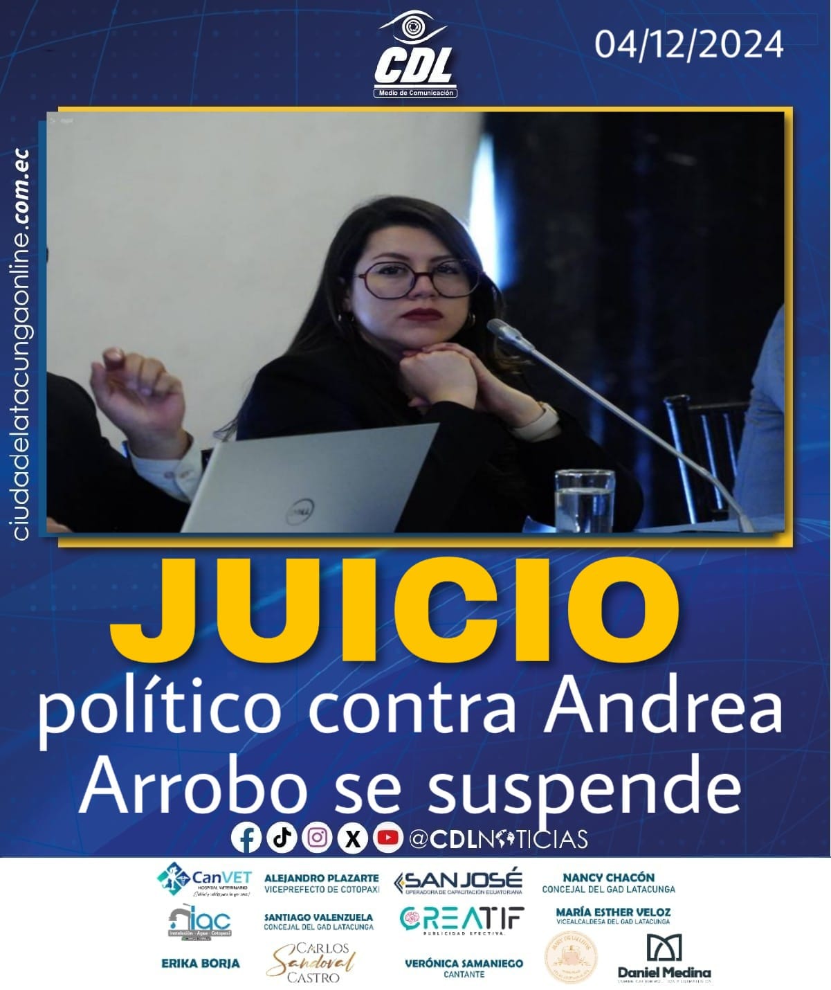 Juicio político contra Andrea Arrobo se suspende en la Asamblea