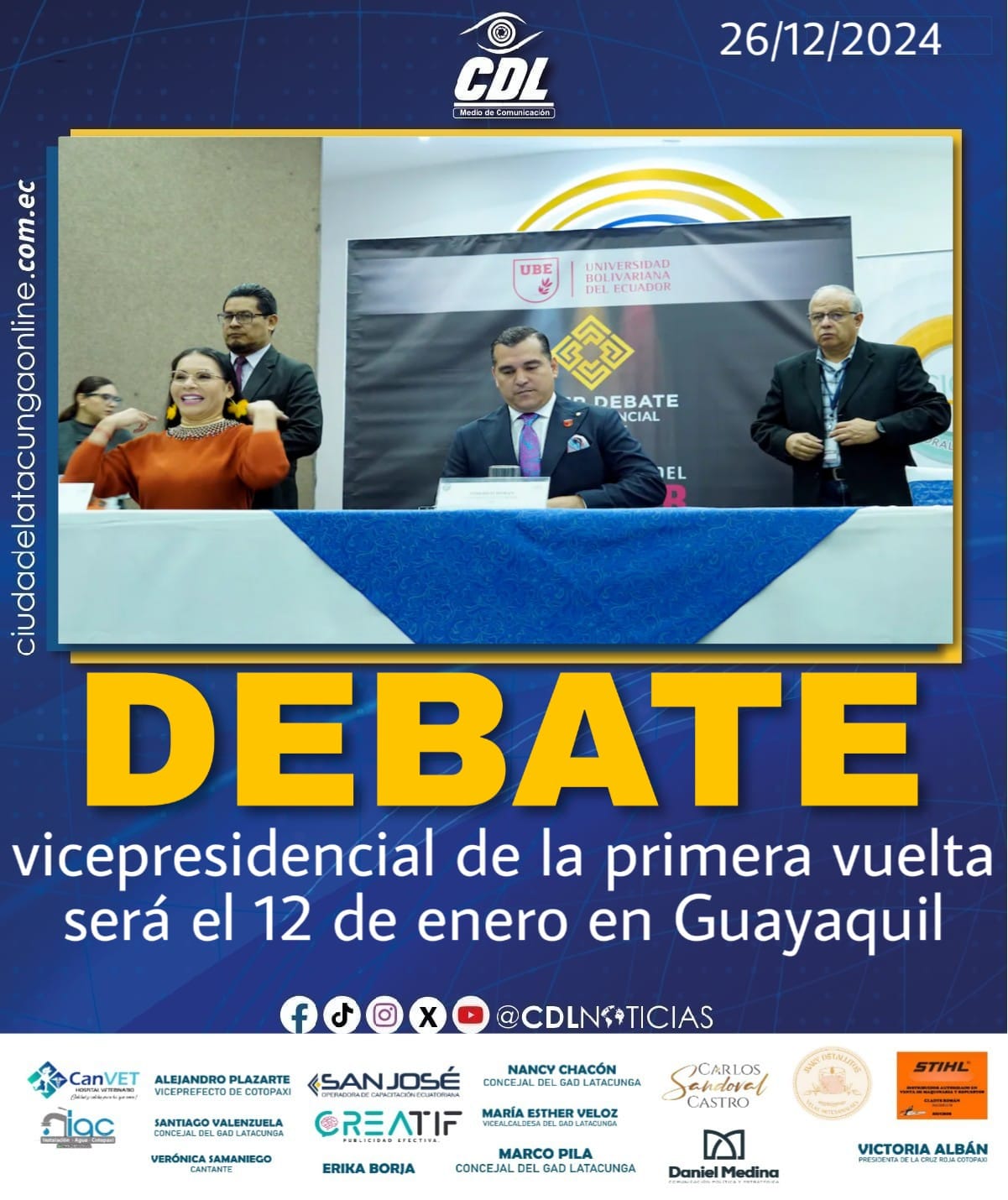 Debate vicepresidencial de la primera vuelta será el 12 de enero en Guayaquil