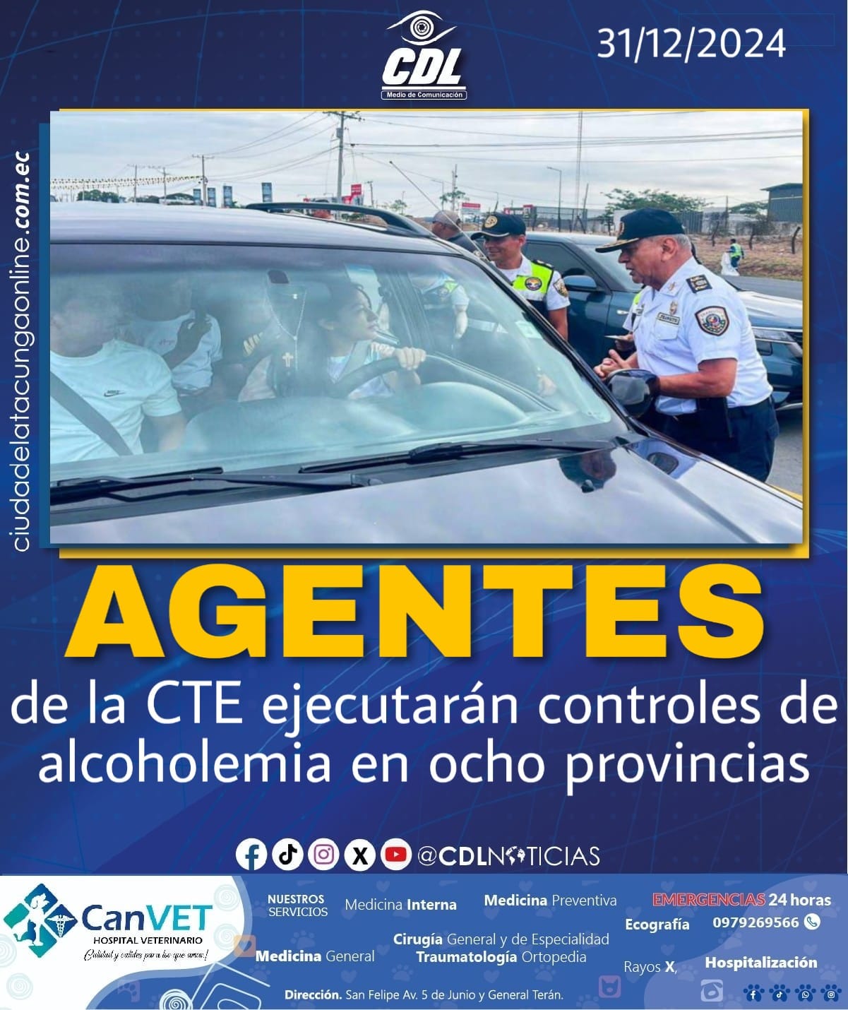 Feriado de Año Nuevo: Agentes de la CTE ejecutarán controles de alcoholemia en ocho provincias