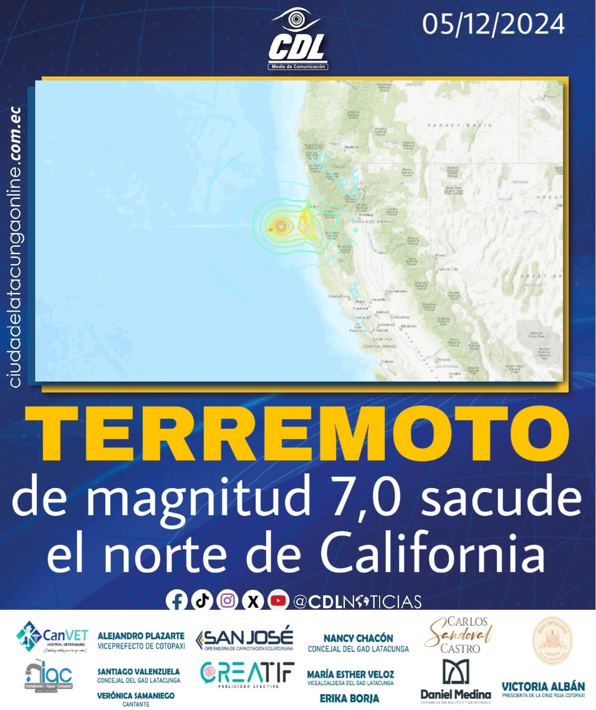 Terremoto de magnitud 7,0 sacude el norte de California
