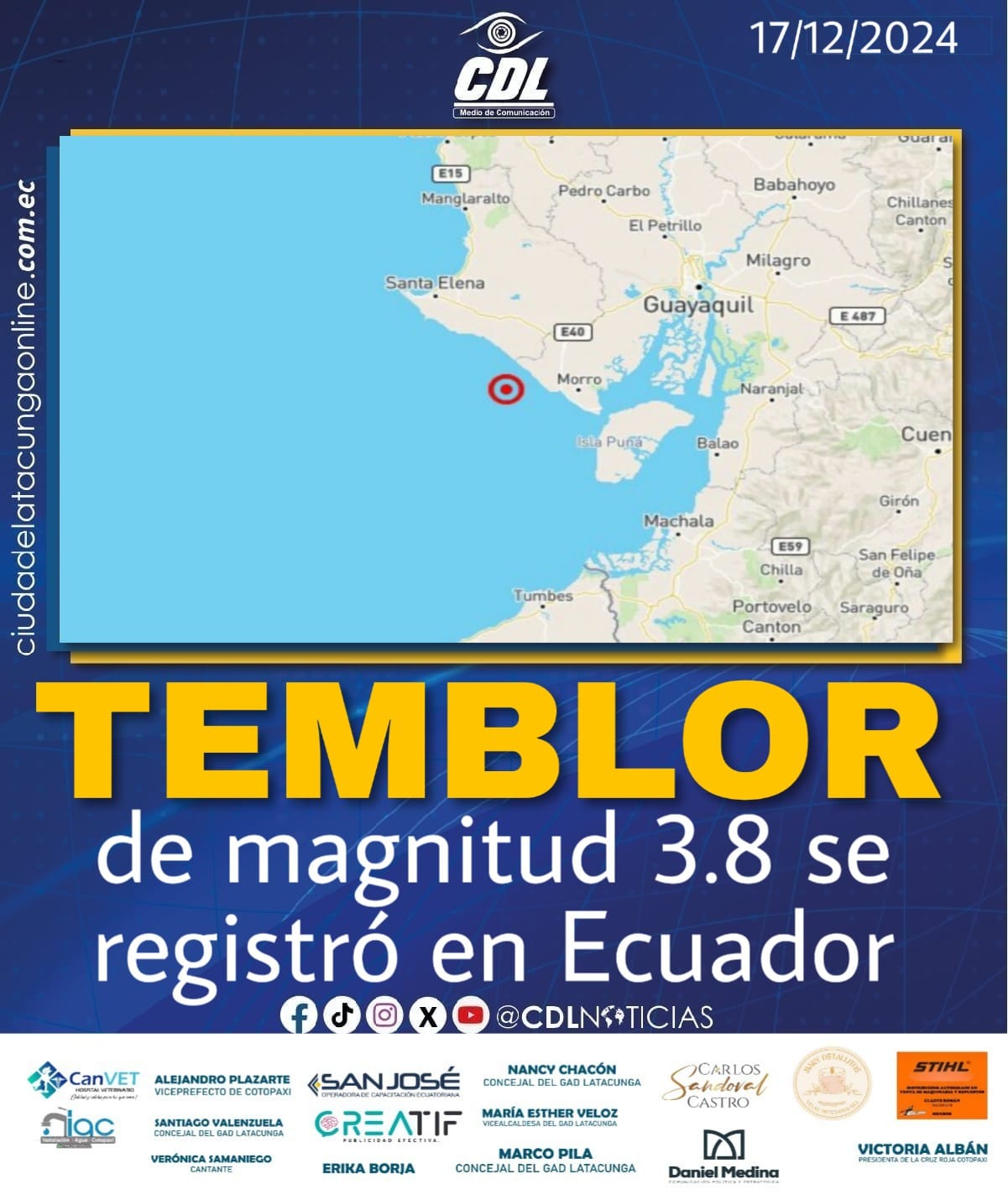 Temblor de 3.8 se registró en Ecuador este martes 17 de diciembre