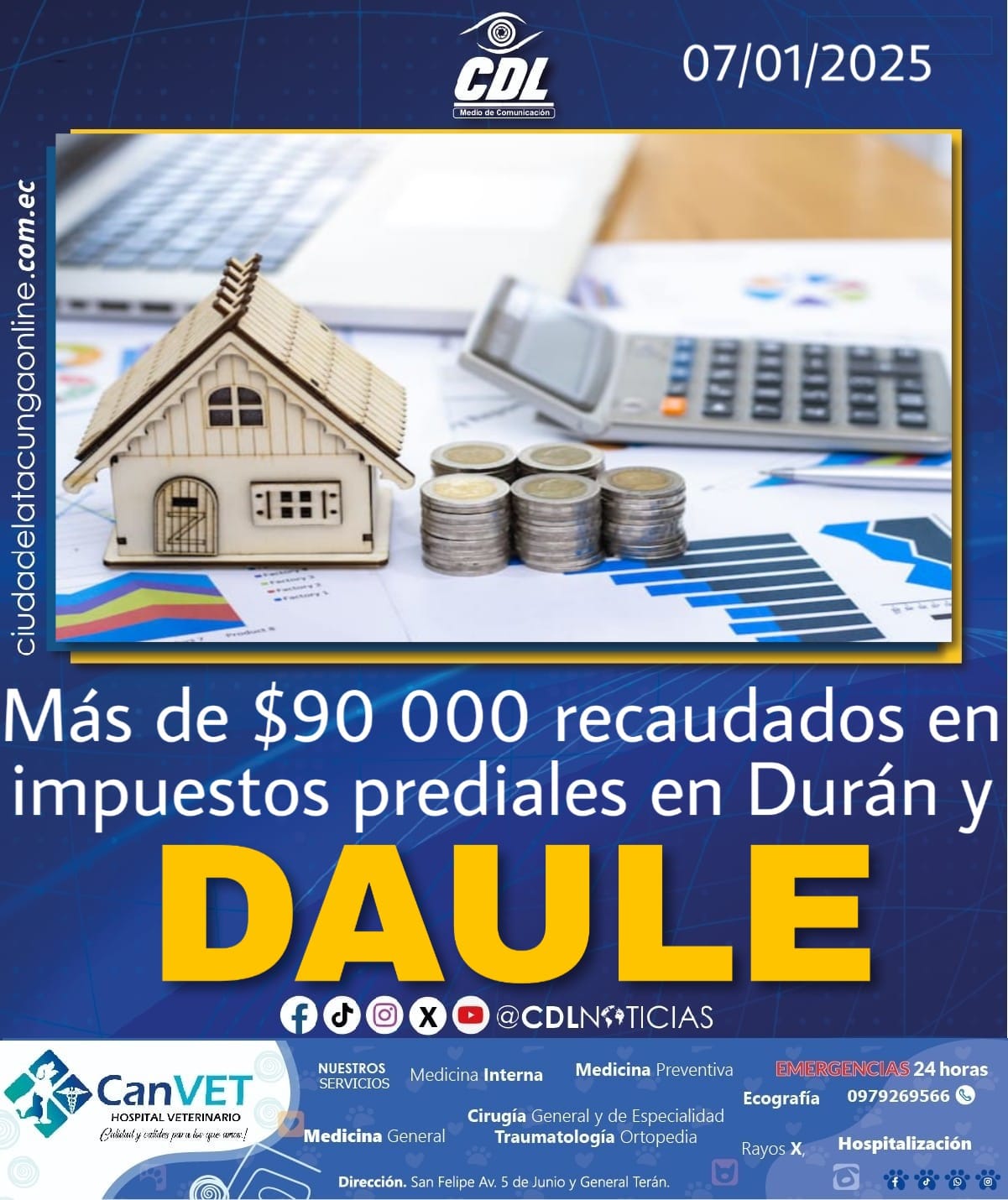 Más de USD 90 000 recaudados en impuestos prediales en Durán y Daule