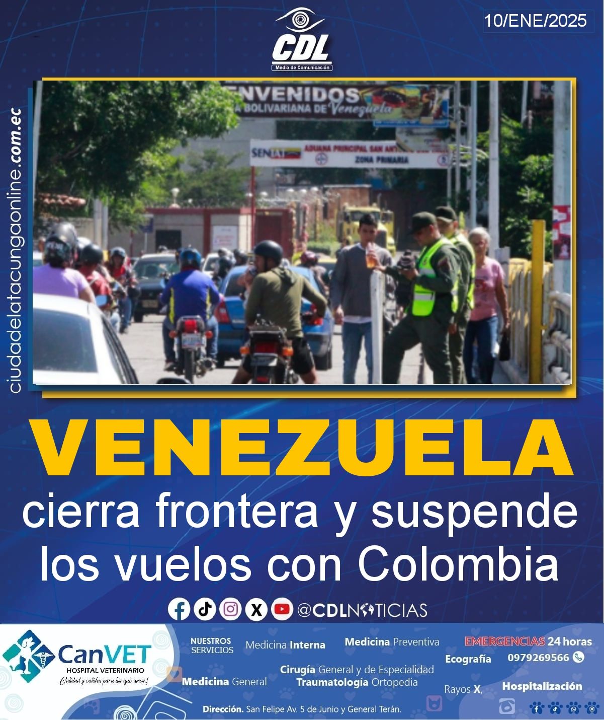 Venezuela cierra frontera y suspende los vuelos con Colombia