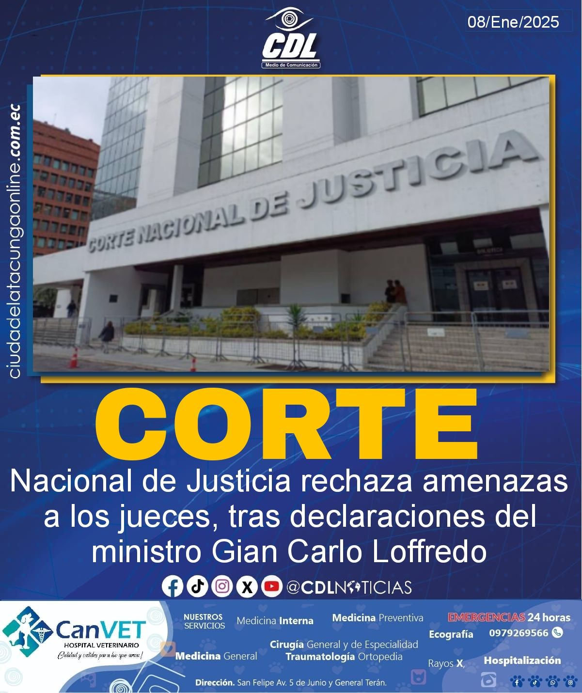 La Corte Nacional de Justicia rechaza amenazas a los jueces, tras declaraciones del ministro Gian Carlo Loffredo