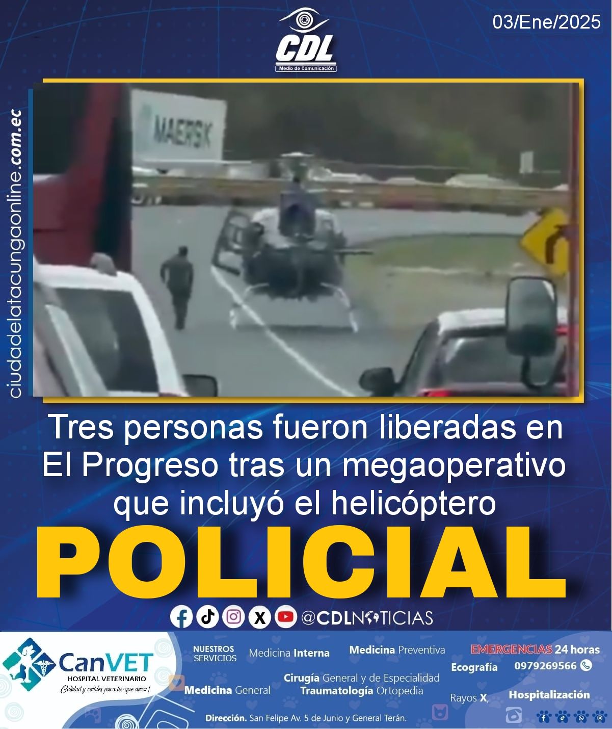 Tres personas fueron liberadas en El Progreso tras un megaoperativo que incluyó el helicóptero policial