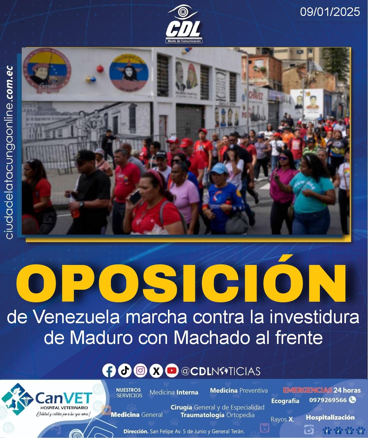 Oposición de Venezuela marcha contra la investidura de Maduro con Machado al frente