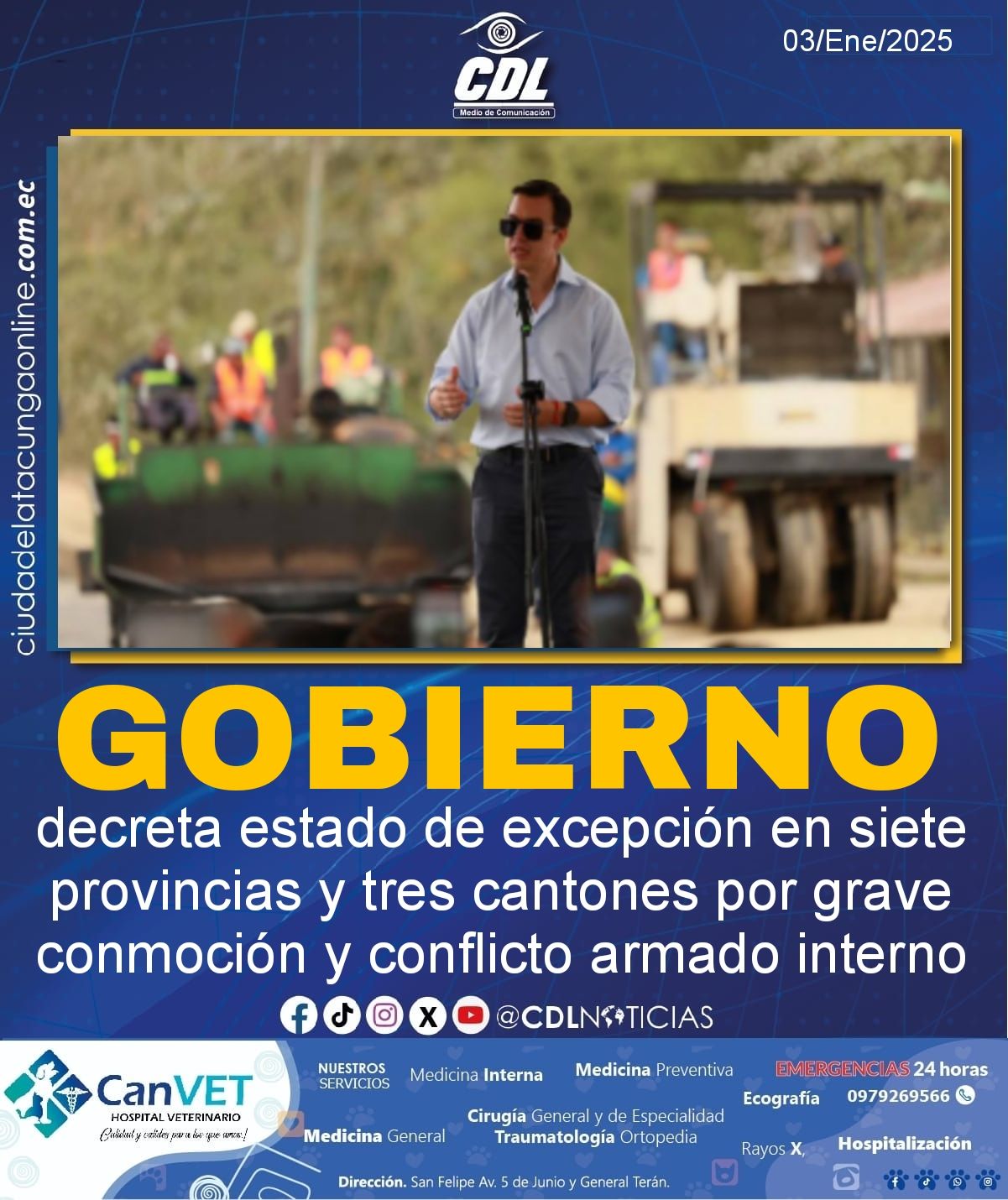 Noboa decreta estado de excepción en siete provincias y tres cantones por grave conmoción y conflicto armado interno