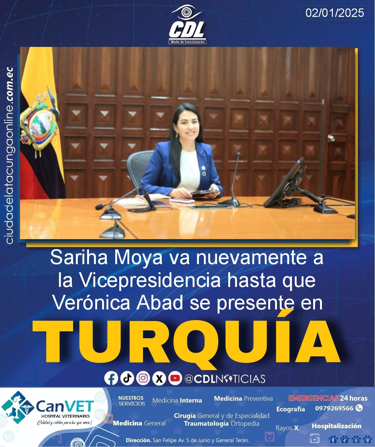 Sariha Moya va nuevamente a la Vicepresidencia hasta que Verónica Abad se presente en Turquía