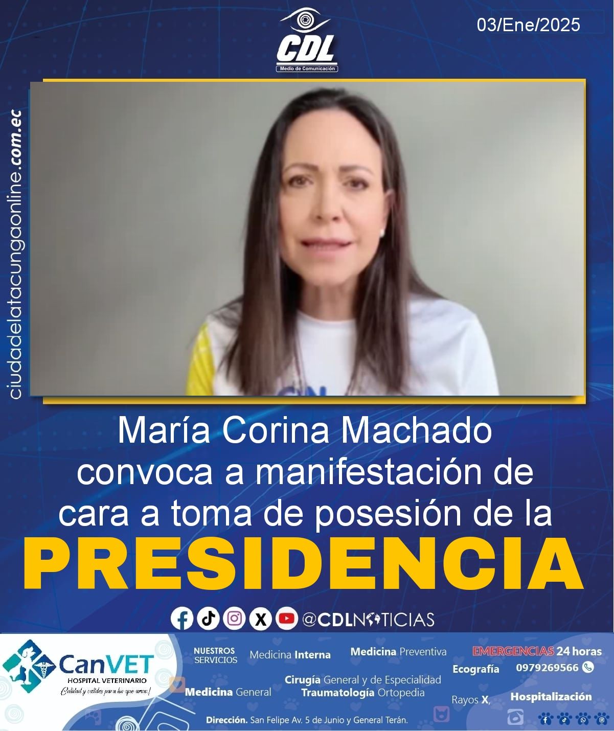 María Corina Machado convoca a manifestación de cara a toma de posesión de la Presidencia