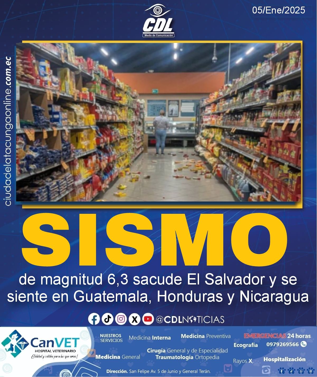 Un sismo de magnitud 6,3 sacude El Salvador y se siente en Guatemala, Honduras y Nicaragua