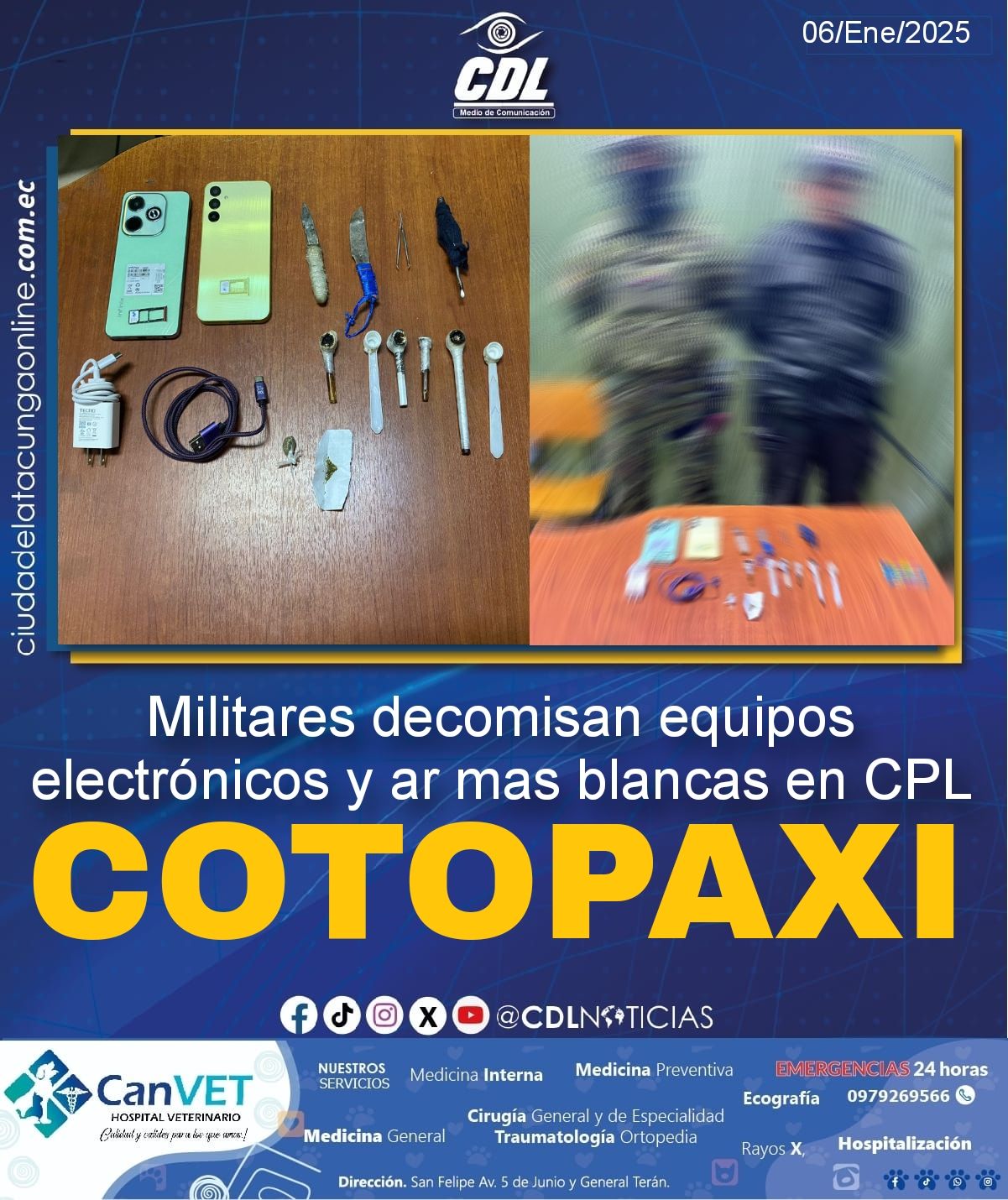 Militares decomisan equipos electrónicos y ar mas blancas en CPL Cotopaxi