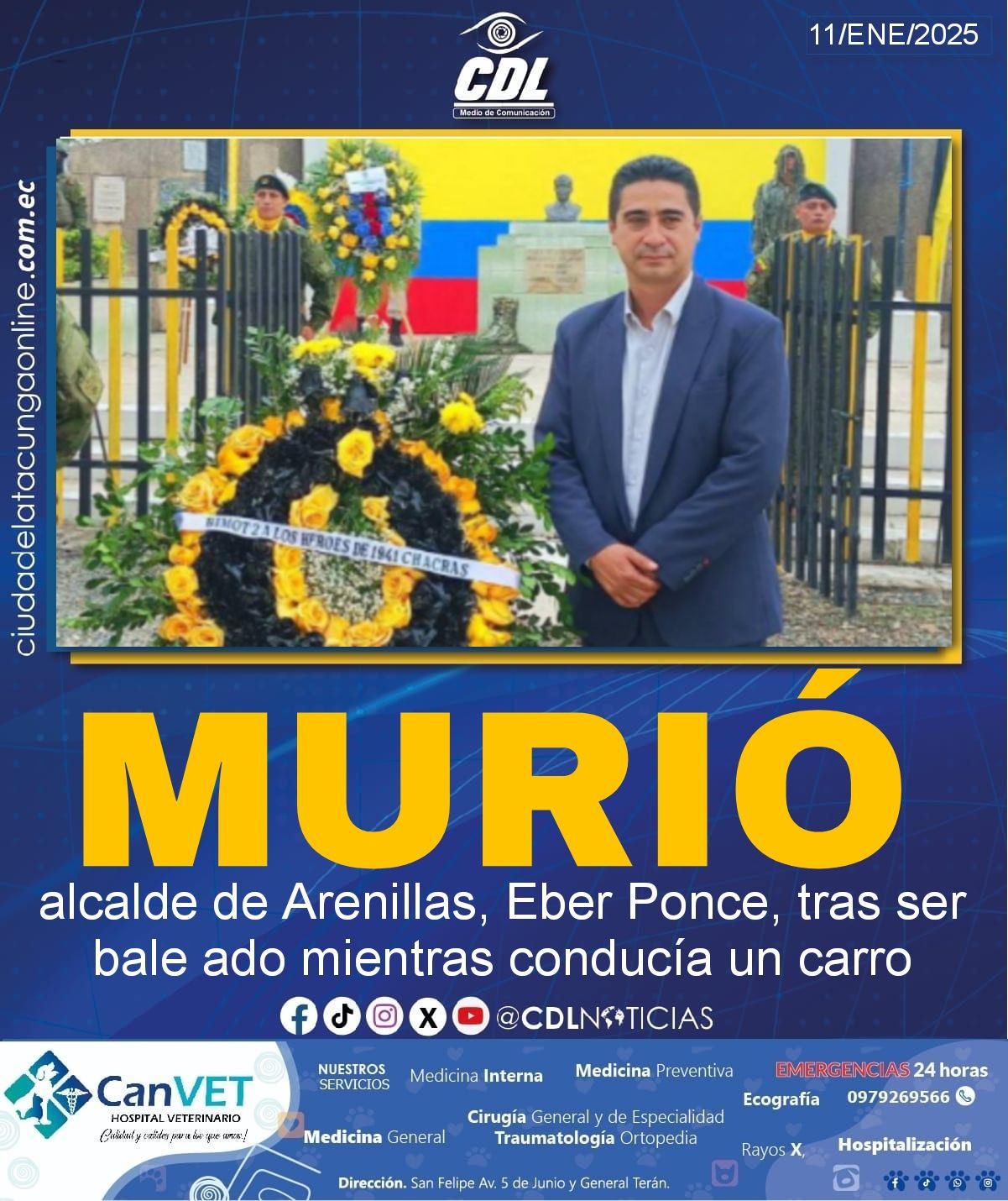 Muere alcalde de Arenillas, Eber Ponce, tras ser bale ado mientras conducía un carro