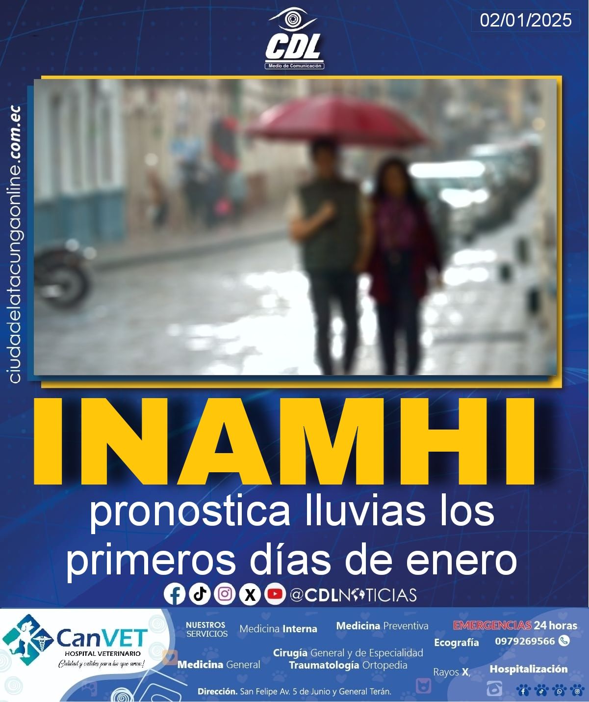 Inamhi pronostica lluvias los primeros días de enero