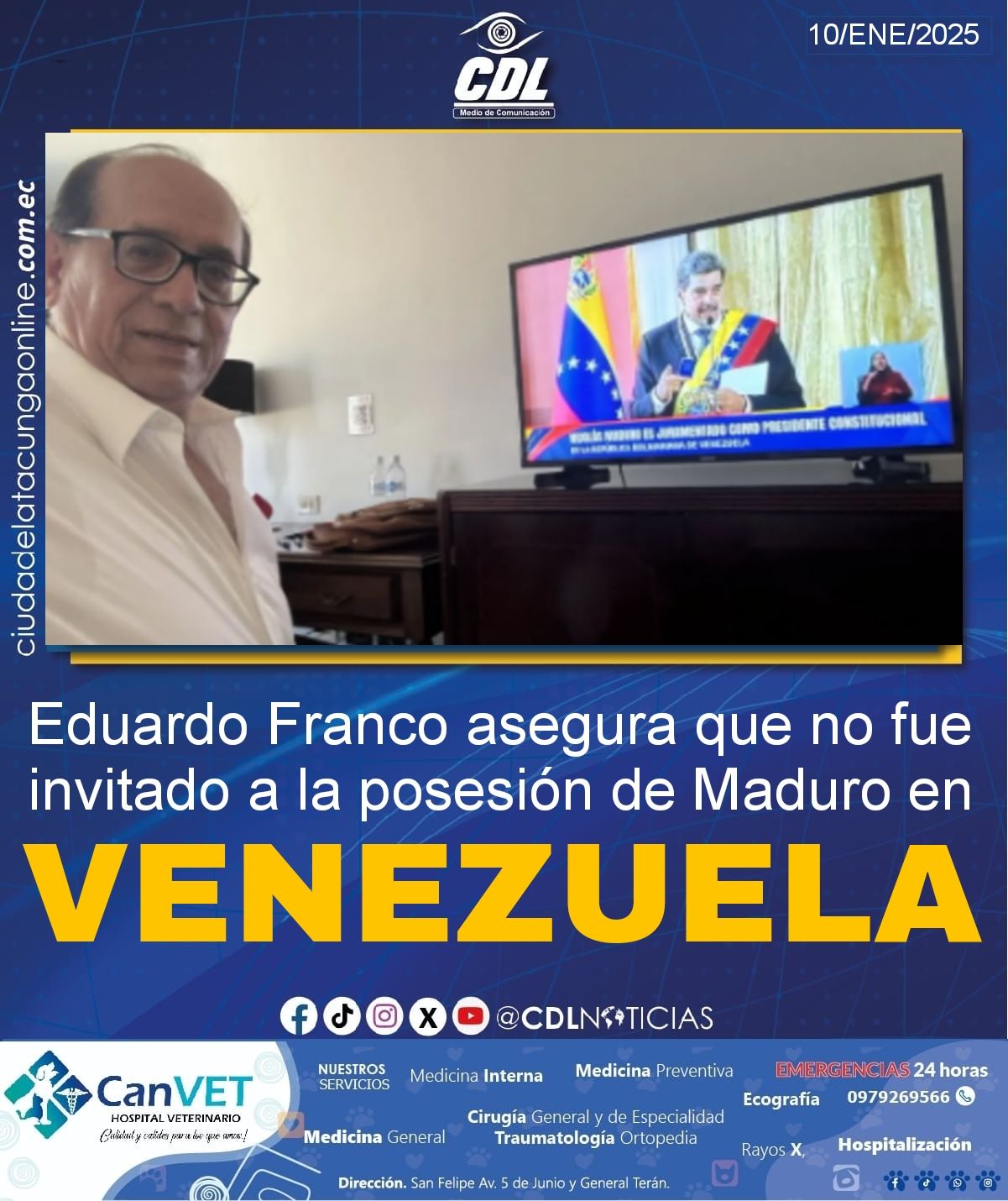 Eduardo Franco asegura que no fue invitado a la posesión de Maduro en Venezuela