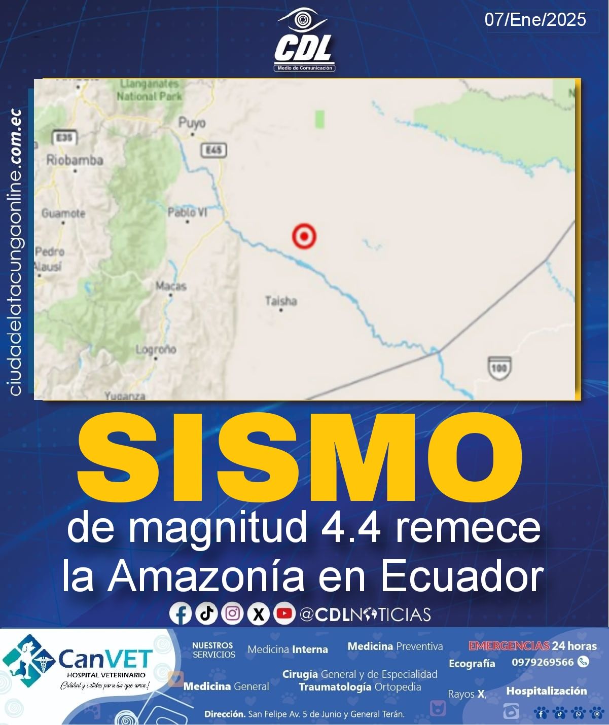 Sismo de magnitud 4.4 remece la Amazonía en Ecuador