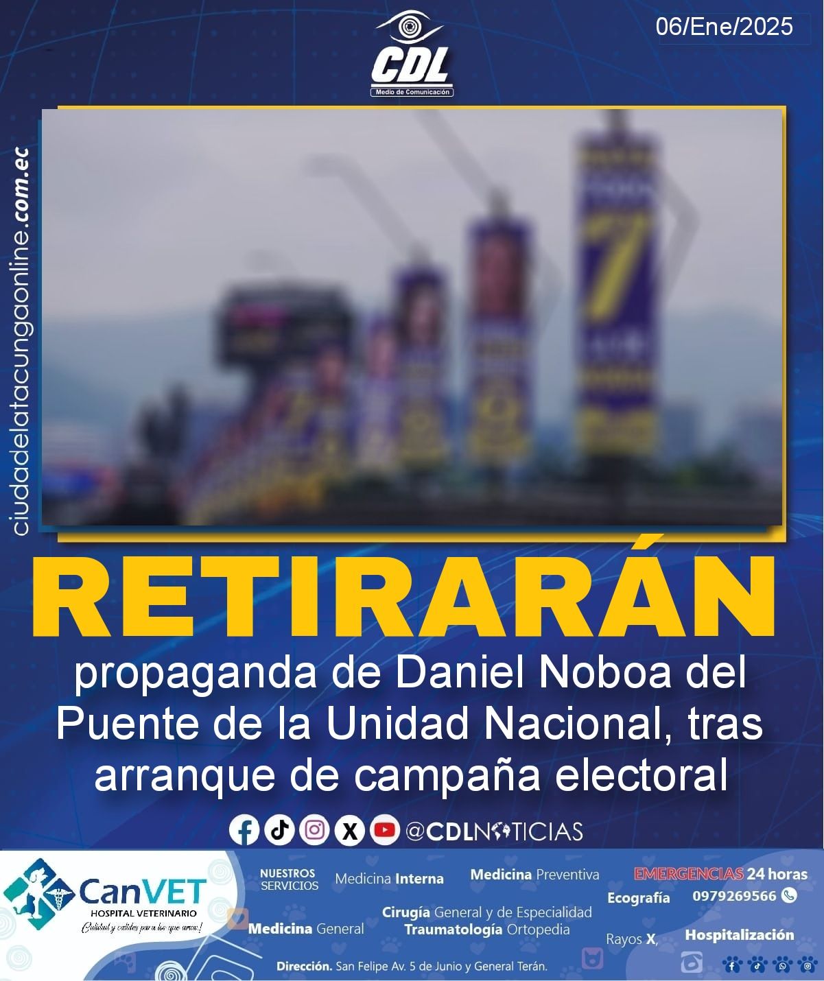 Retirarán propaganda de Daniel Noboa del Puente de la Unidad Nacional, tras arranque de campaña electoral
