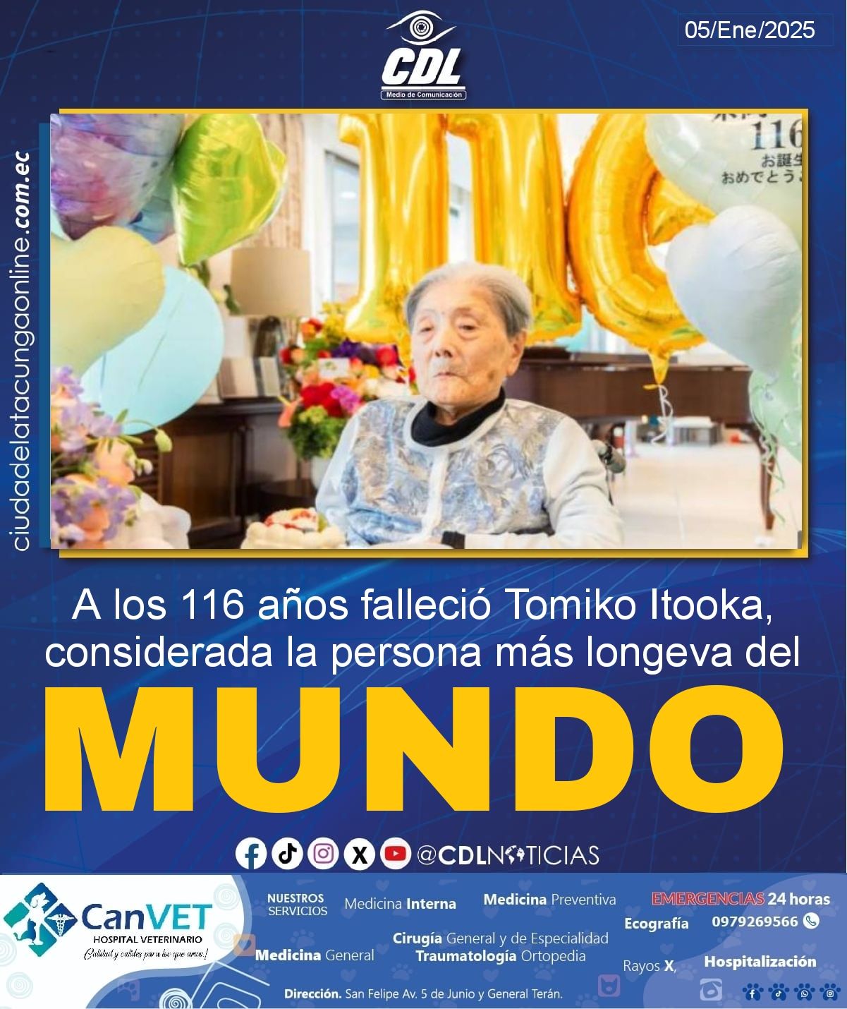 A los 116 años falleció Tomiko Itooka, considerada la persona más longeva del mundo