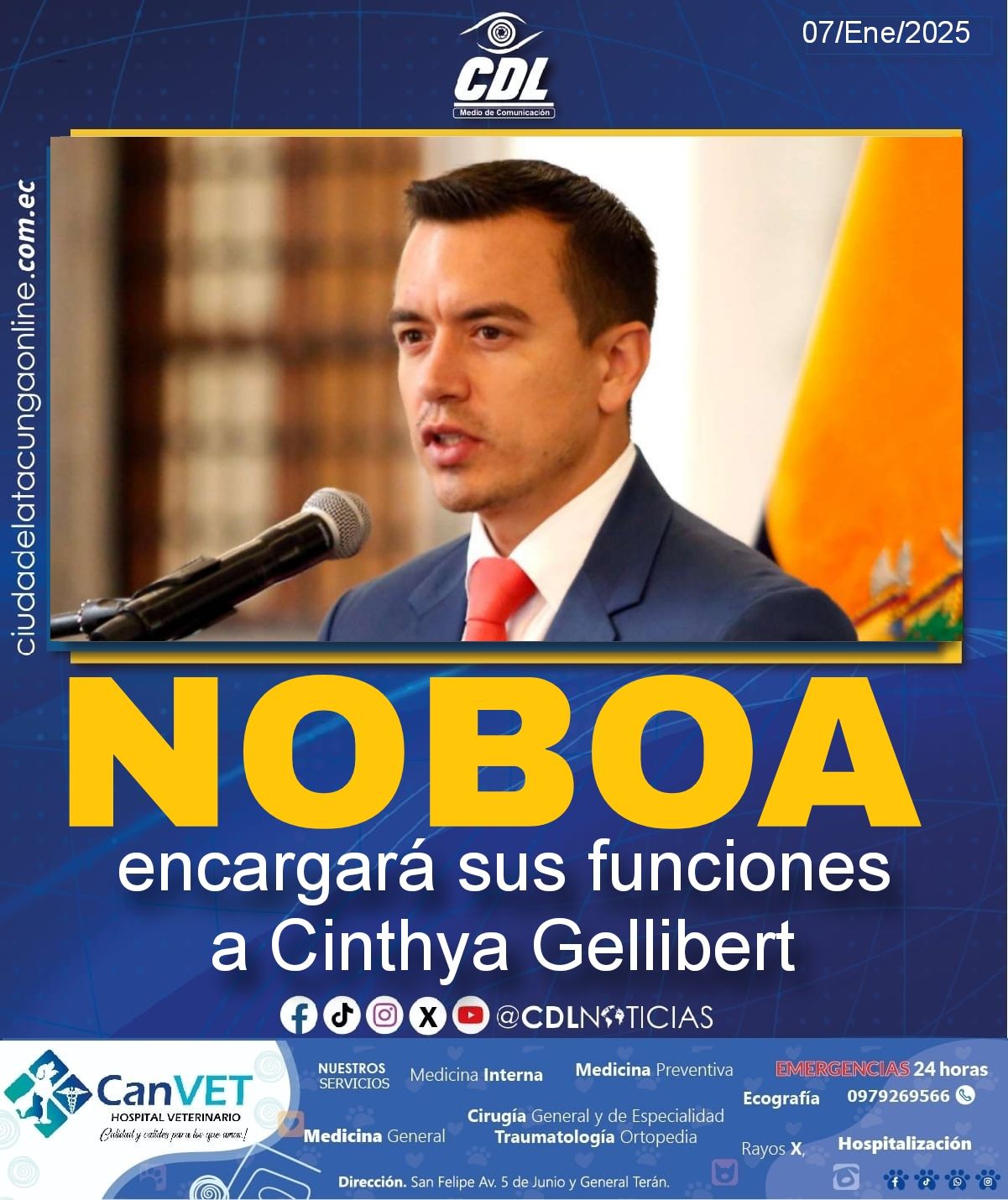 Noboa encargará sus funciones a Cinthya Gellibert
