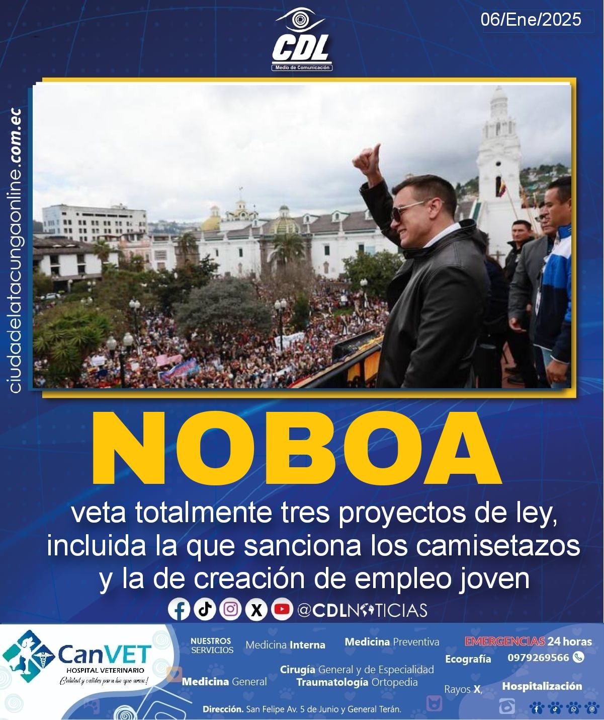 Noboa veta totalmente tres proyectos de ley, incluida la que sanciona los camisetazos y la de creación de empleo joven