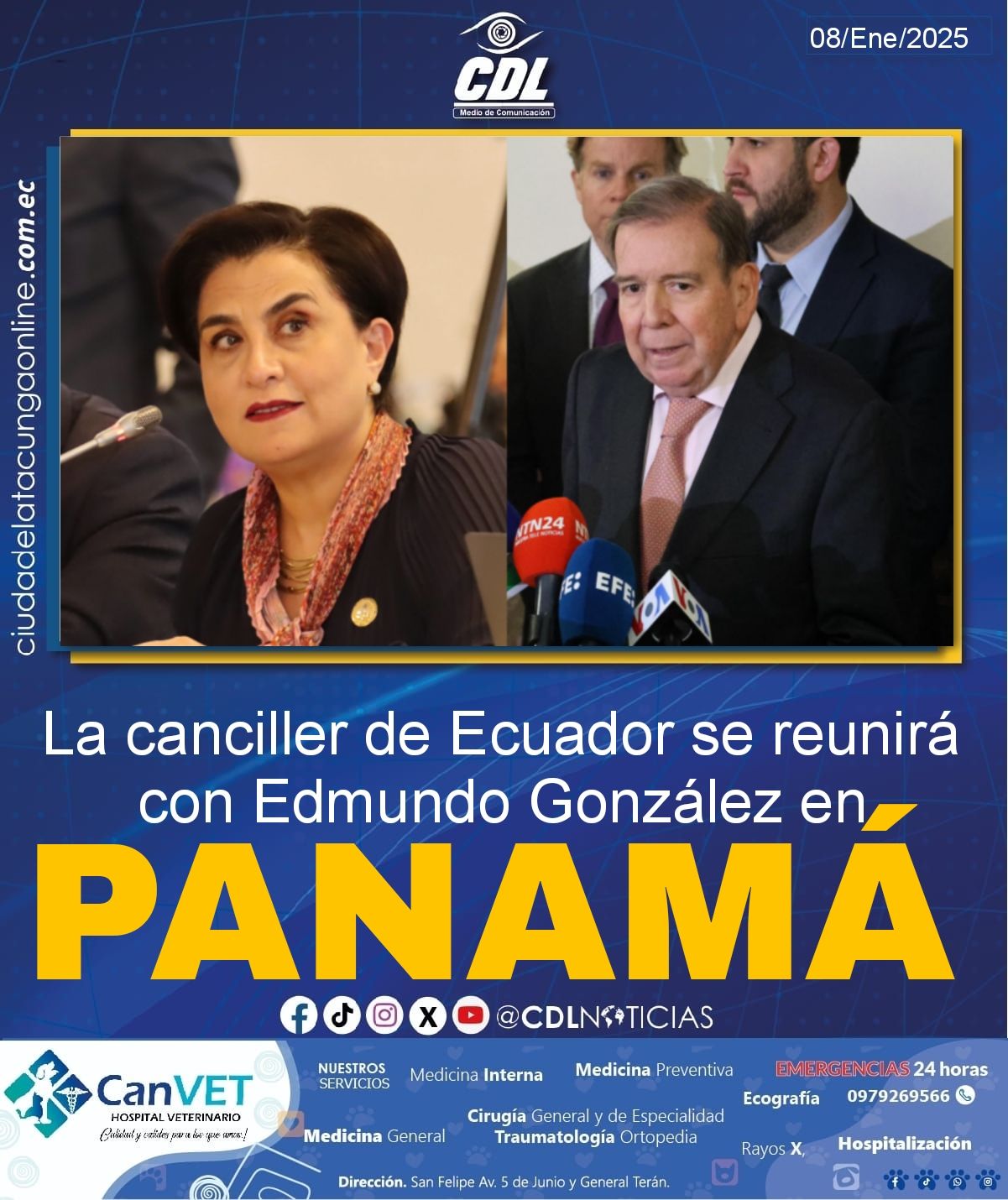 La canciller de Ecuador se reunirá con Edmundo González Urrutia en Panamá