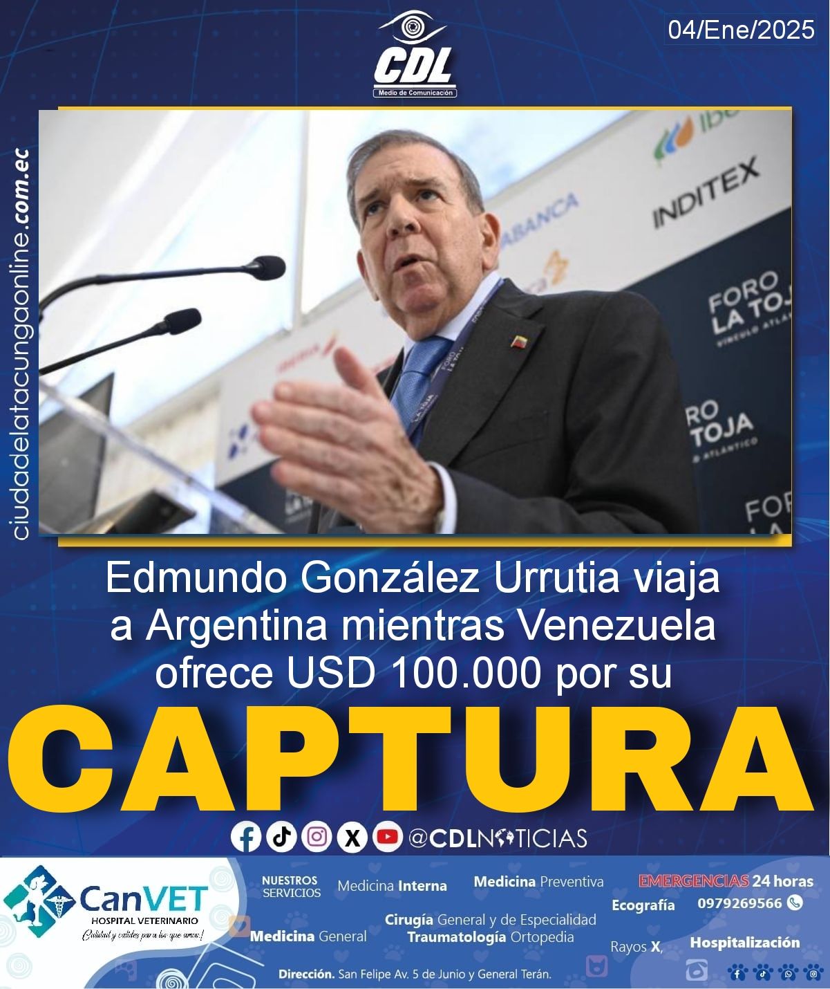 Edmundo González Urrutia viaja a Argentina mientras Venezuela ofrece USD 100.000 por su captura